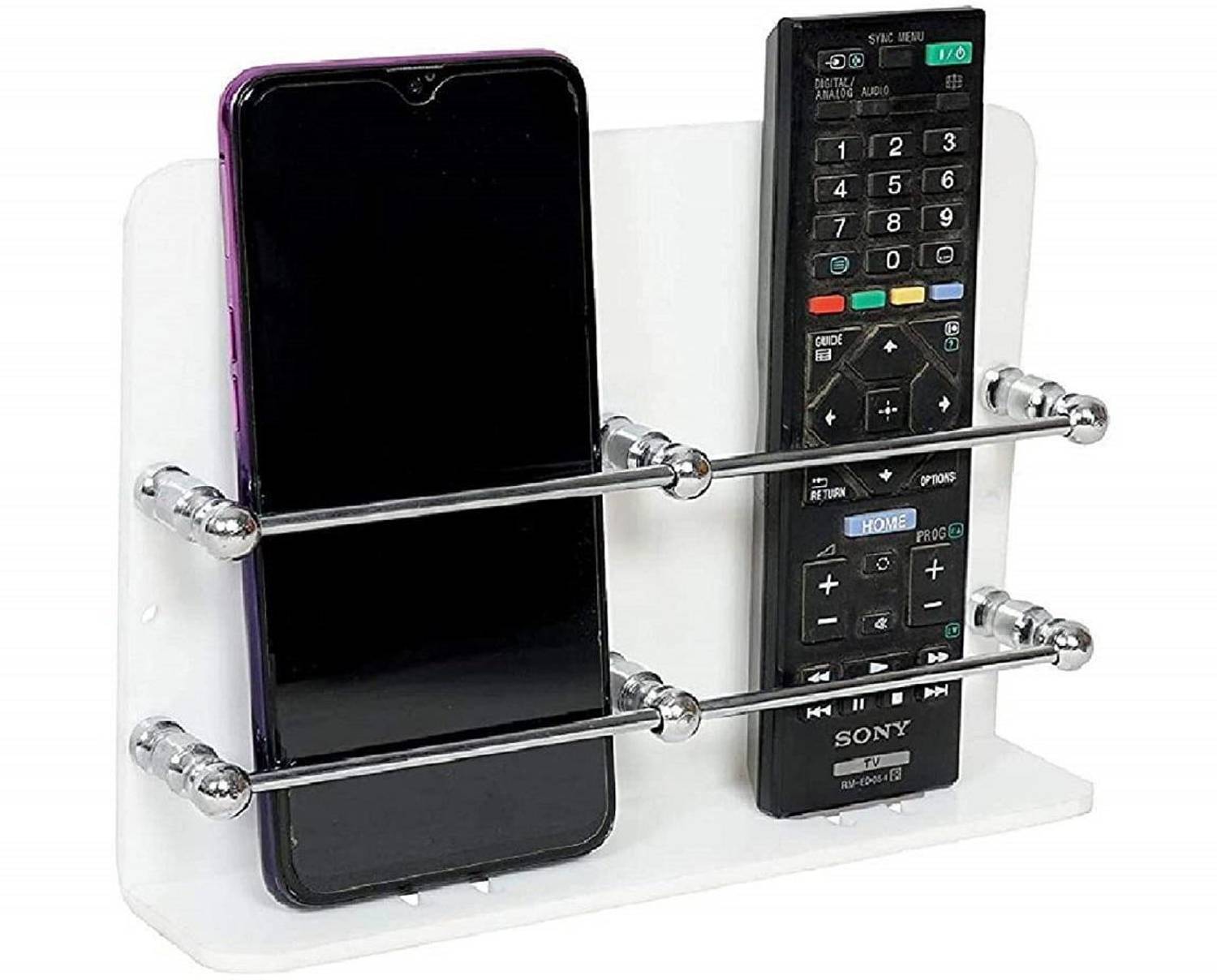 Virth White Acrylic Mobile Double Stand Mobile Stand Dual Phone Charging Holder TV AC Remote Stand for Home Office Bedroom Hotel Wall Multipurpose…