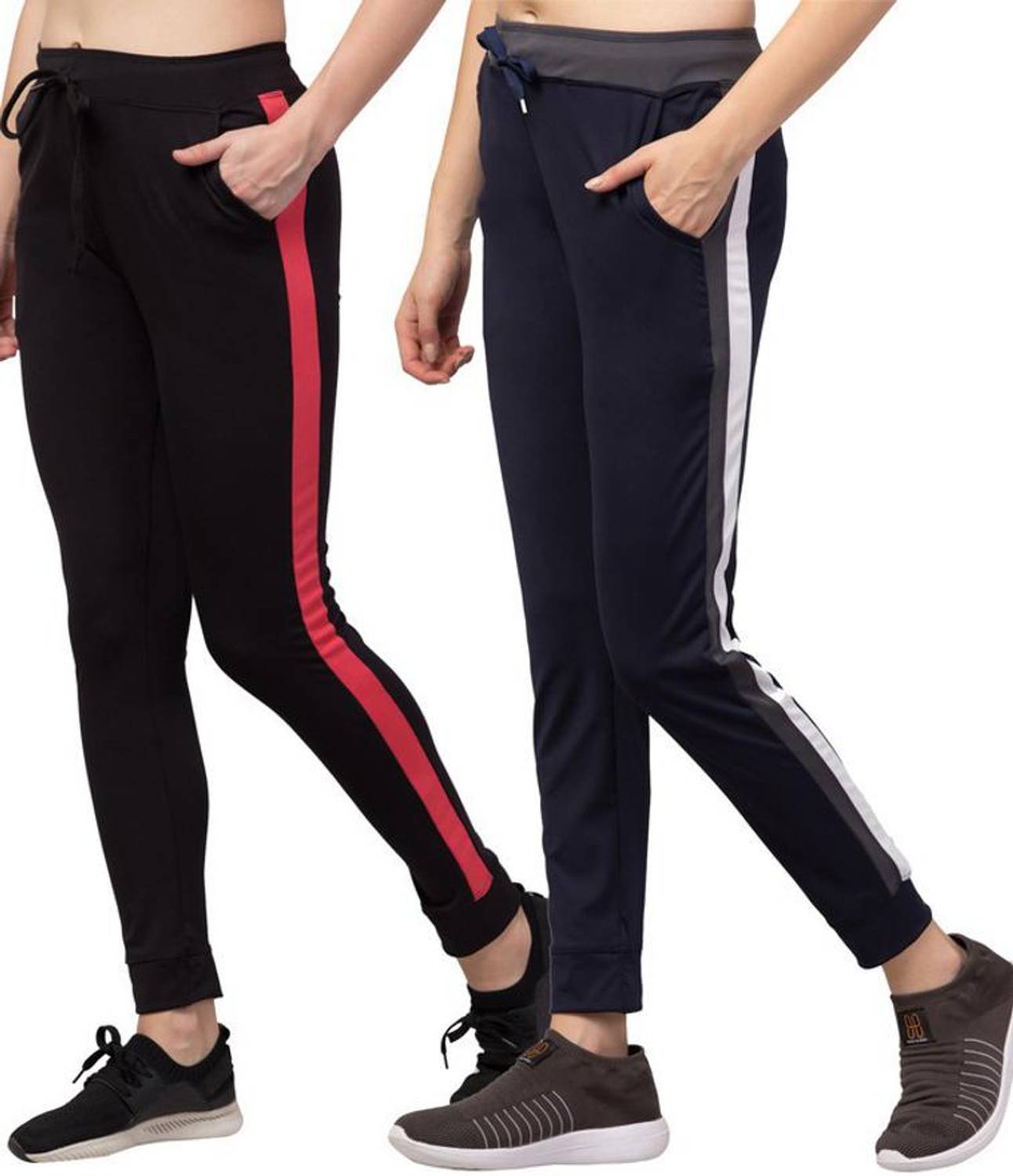 Bluecon Striped Women Black, Dark Blue Track Pants