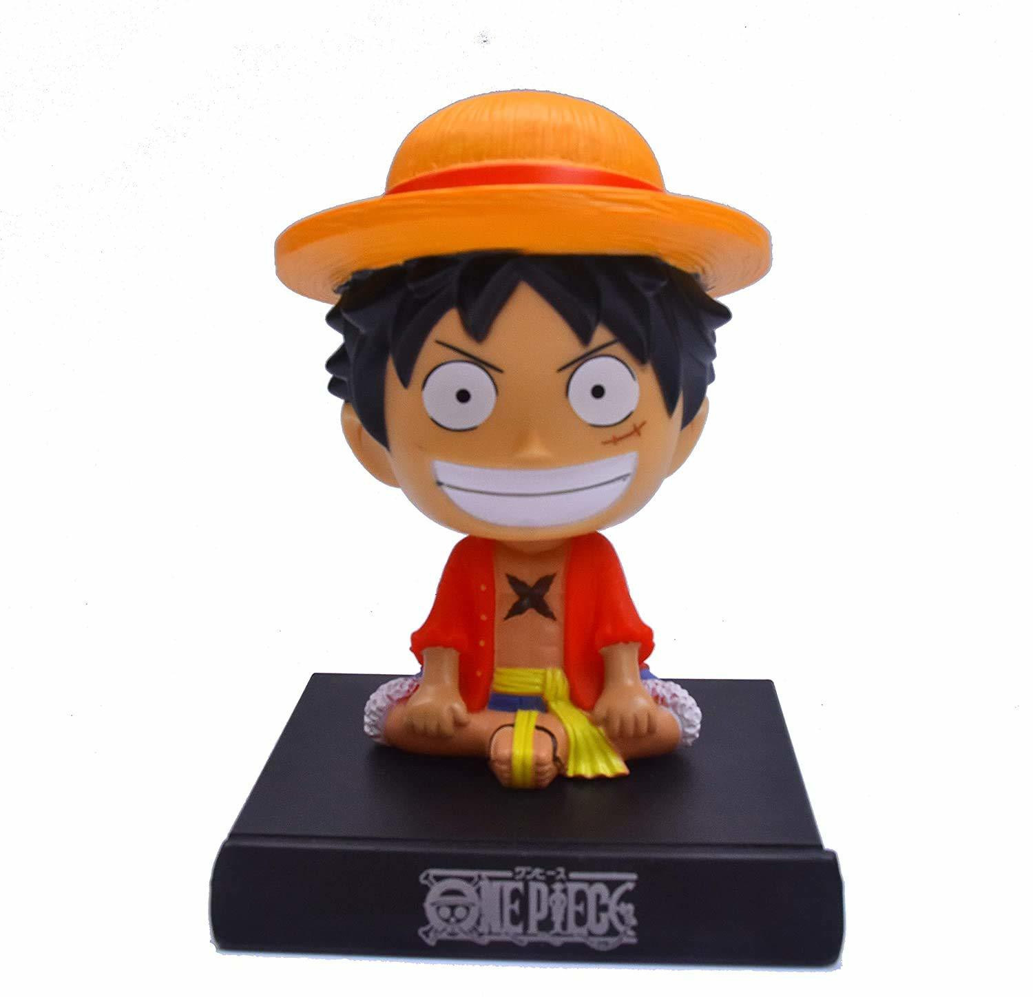 Image of Daiyamondo SMILLING ONE PIECE Big Size Bobble Head - Action Figure Moving Head Bobblehead Spring Dancing PVC Bobble Spring Dancing Doll Toy Car Dashboard Bounce Toys for Car Interior Dashboard Expression Bobble Head for Car Dashboard and Office Desk