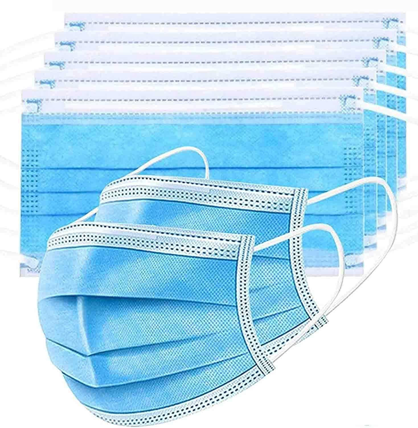 Image of BSRCARES 3 Ply Protective Face Mask, BFE >95% & PFE >90%,ISI,BIS,CE & ISO 9001:2015 Certified, Surgical Mask With Melt Blown Fabric Layer (Free Size, Pack of 50, 3 Ply)