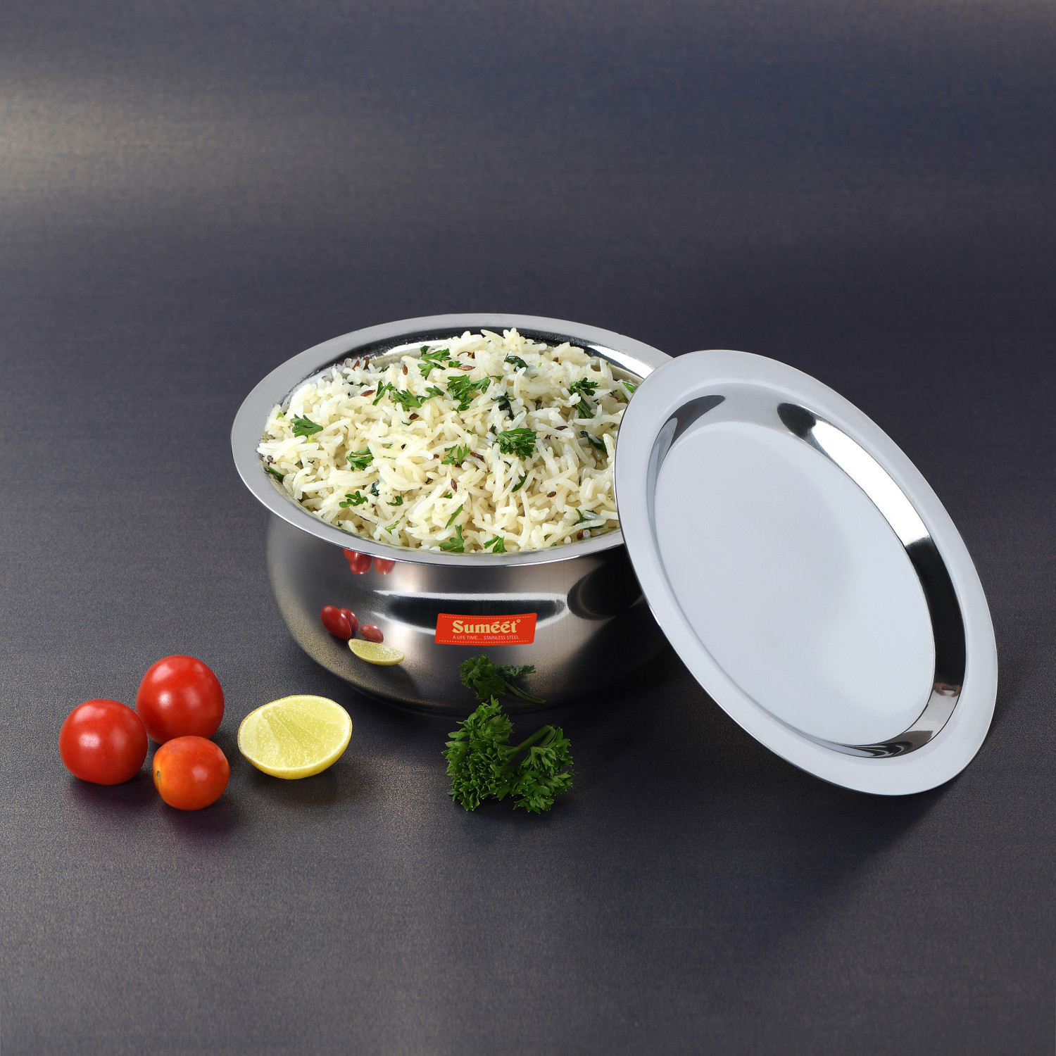 Image of Sumeet Stainless Steel Belly Shape 6 Pc Tope / Cookware / Pot Set with Lid 380ML, 500ML, 780ML, 1.1Ltr, 1.4Ltr, 1.75Ltr (Silver) with Lid 0.38 L, 0.5 L, 0.78 L, 1.1 L, 1.4 L, 1.75 L capacity 12.1 cm, 13.6 cm, 15 cm, 16.5 cm, 17.9 cm, 19.5 cm diameter