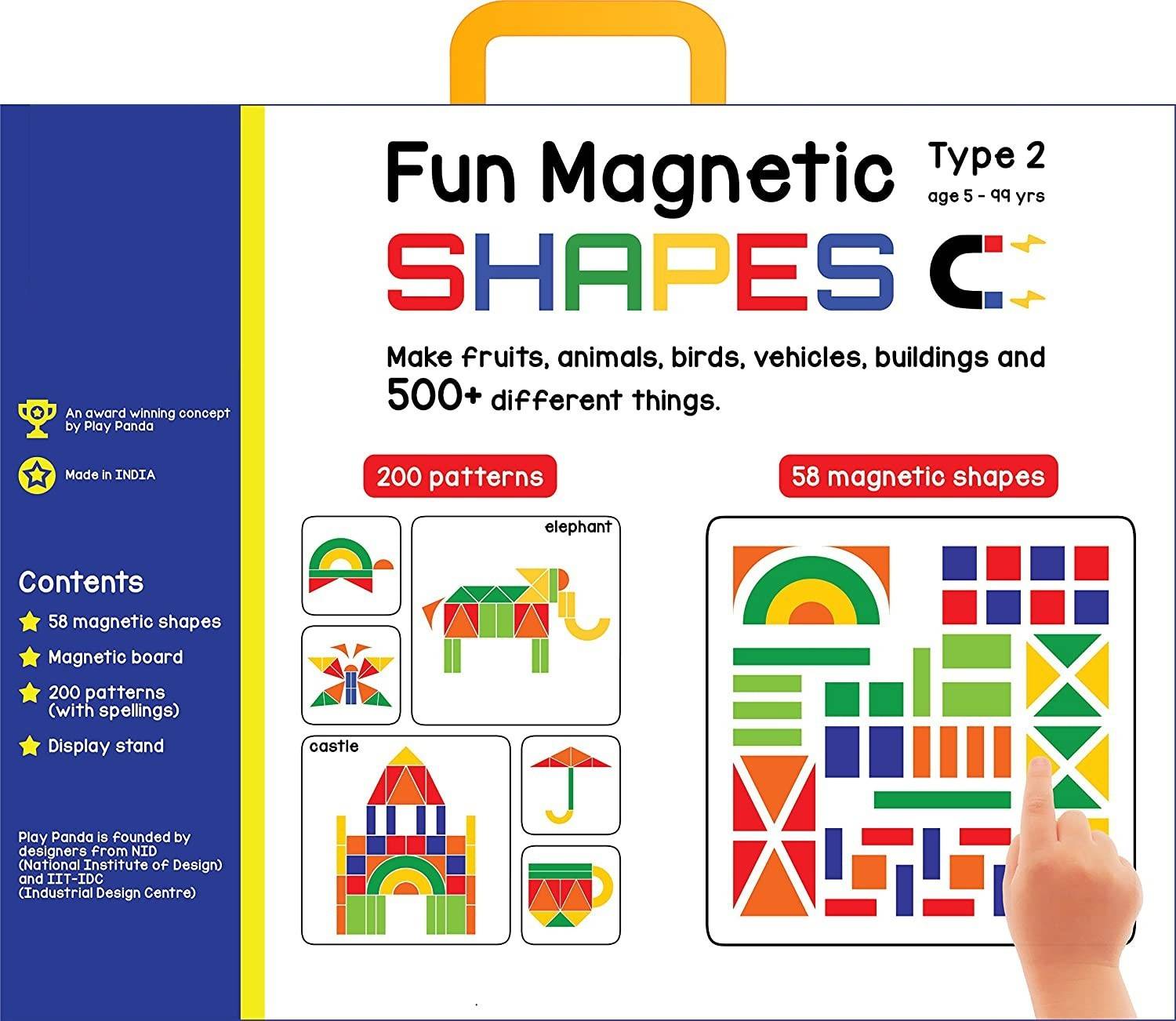 ARNIYAVALA Fun Magnetic Shapes (Junior) : Type 2 with 58 Magnetic Shapes, 164 Pattern Book, Magnetic Board and Display Stand Educational Board Games Board Game Board Game Accessories