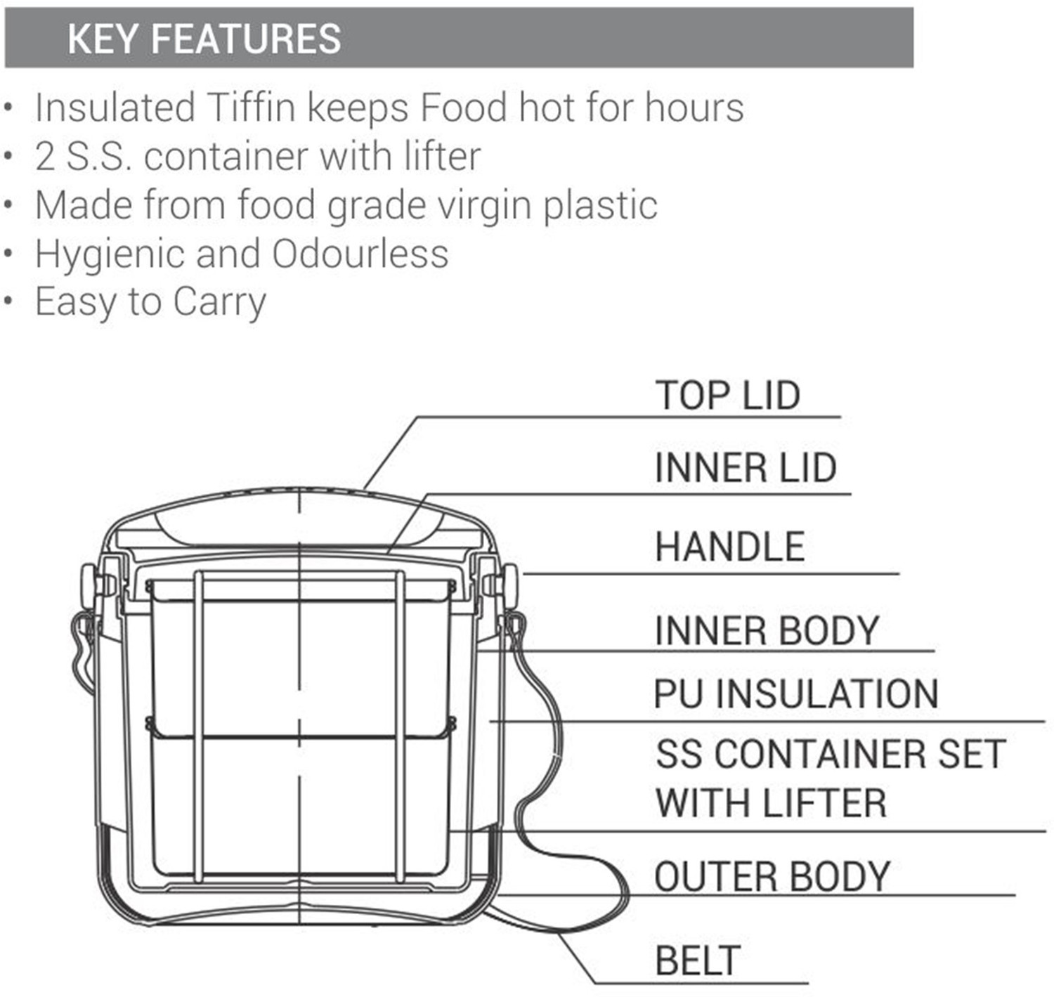Image of MILTON New Econa 2 Stainless Steel Tiffin Box, 2 Tiers of Stainless Steel Containers 2 Containers Stainless Steel Office Lunch Box