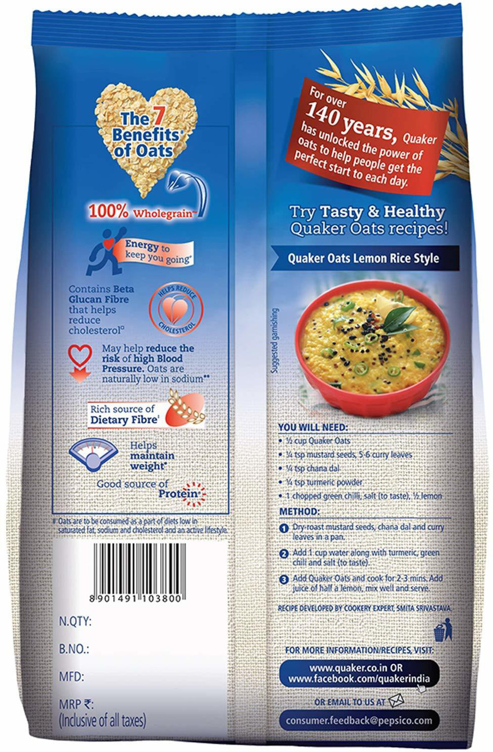 Image of Quaker OATS MEAL 800 GRAMS Pouch