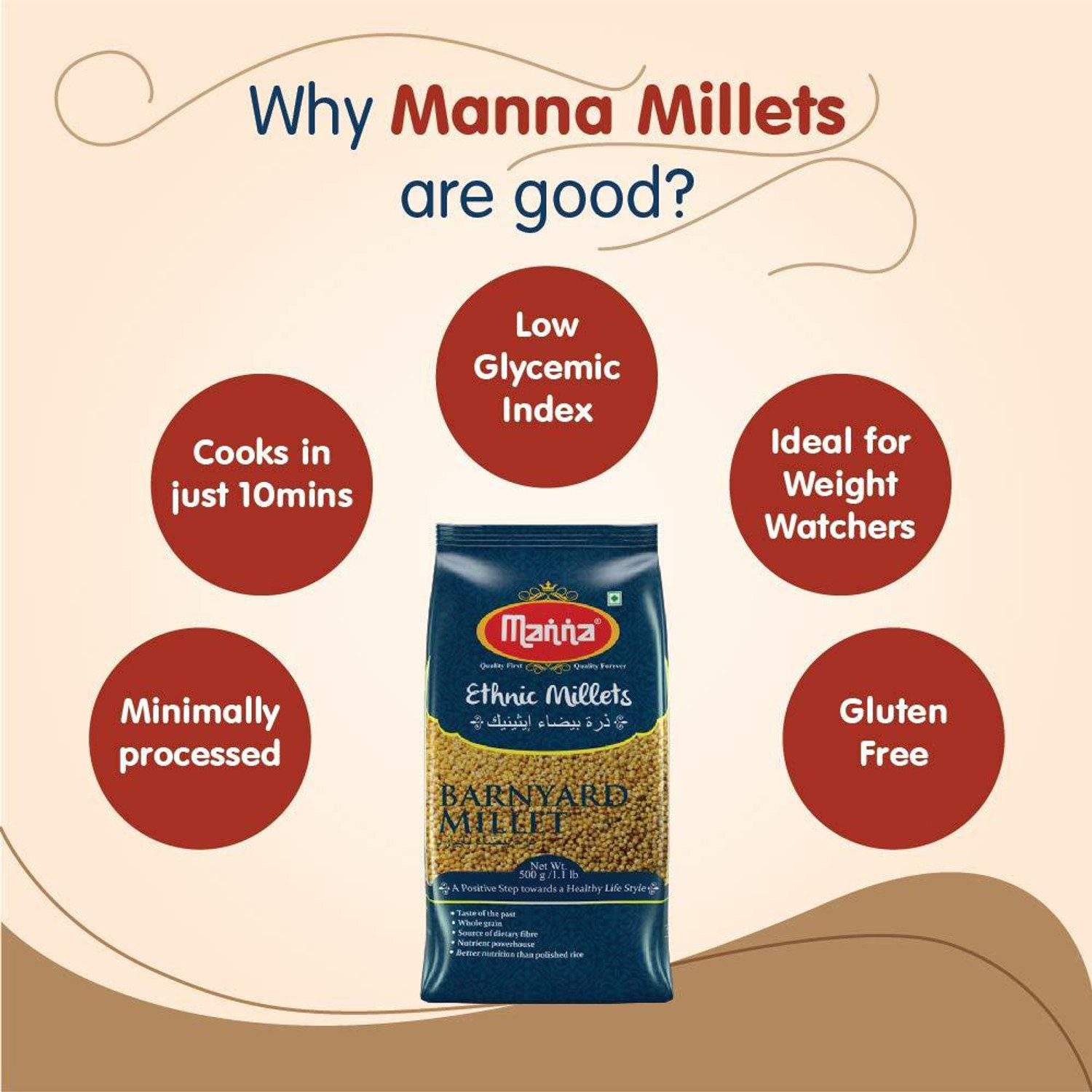 Image of Manna Millets 1.5kg - Natural Grains Combo Pack of 3 | Foxtail 500g, Kodo 500g, Little 500g | Nutrient Powerhouse, High Protein & 100% More Fibre Than Rice Mixed Millet