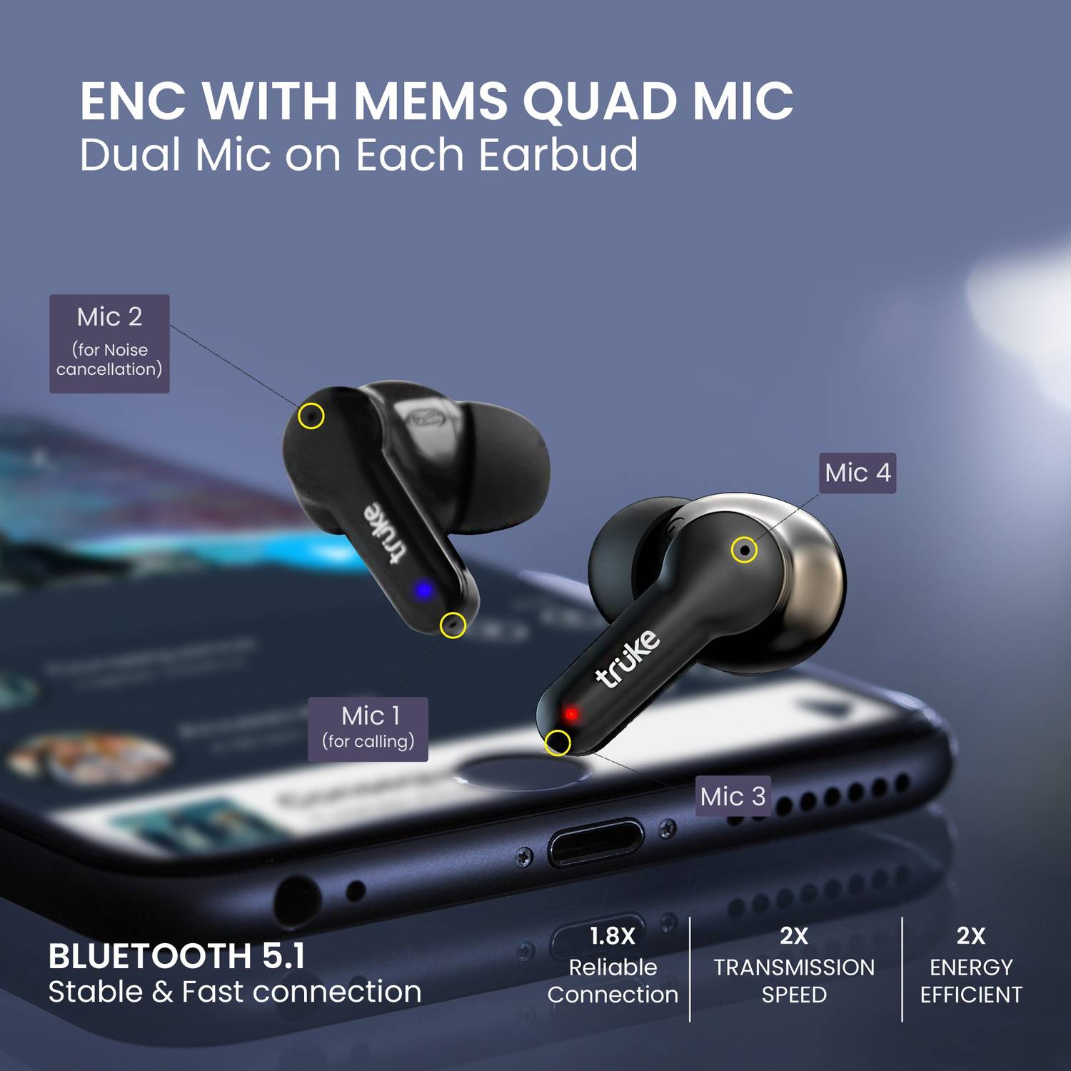 truke Buds S1 Quad Mic Bluetooth Earbuds - Image 3