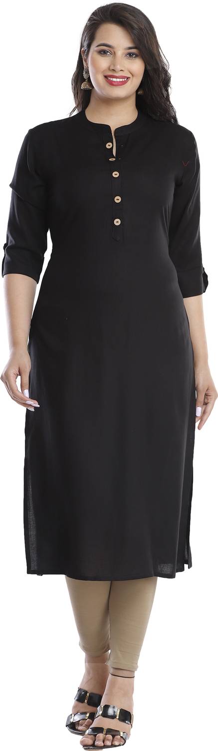 Modern Attire Women Solid Viscose Rayon Straight Kurta (Black)
