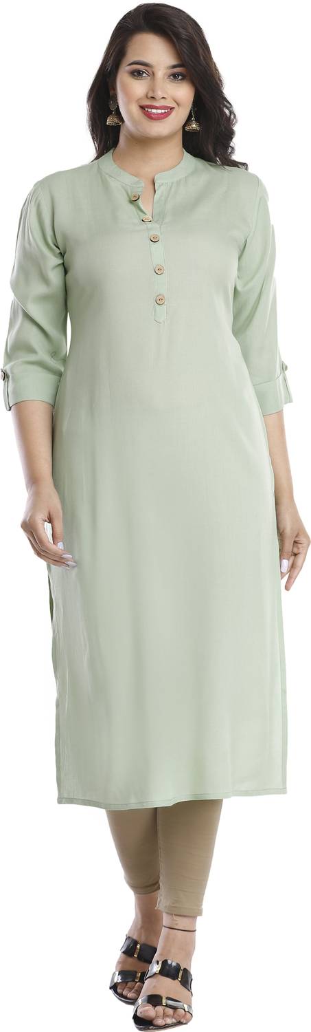 Modern Attire Women Solid Viscose Rayon Straight Kurta (Light Gre
