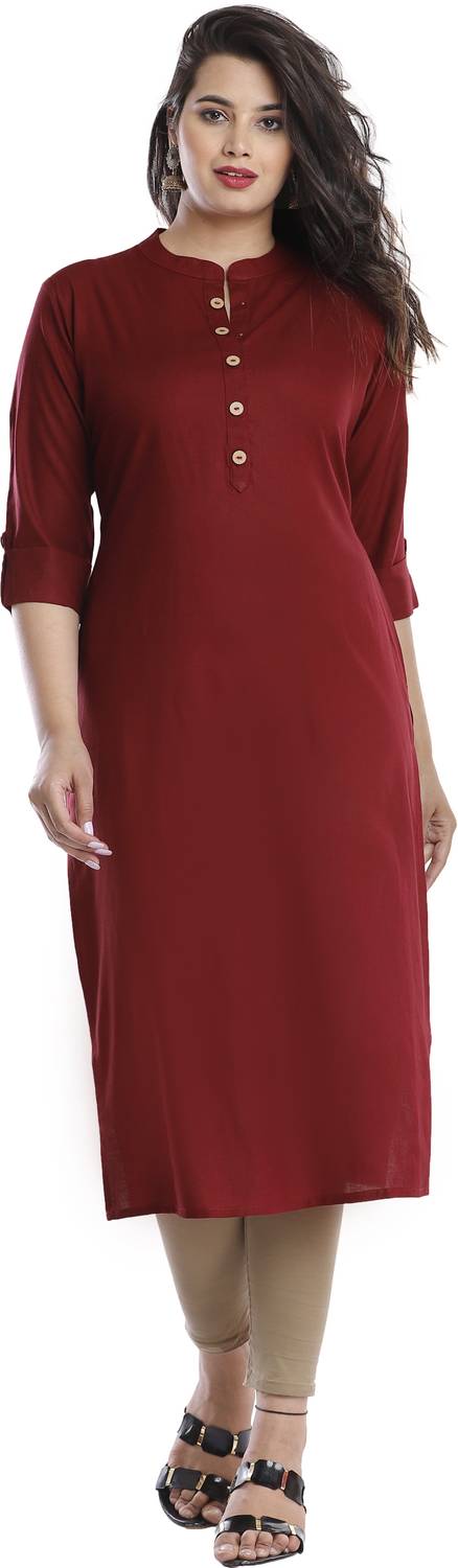 Modern Attire Women Solid Viscose Rayon Straight Kurta (Maroon)