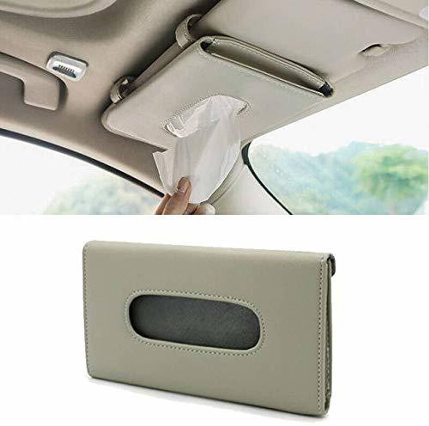 Automaze Car Sun Visor Armrest Headrest Seat Tissue Napkin Box Holder, Interior Car Accessories (Light Beige Plain, Sun Visor Type) Vehicle Tissue Dispenser