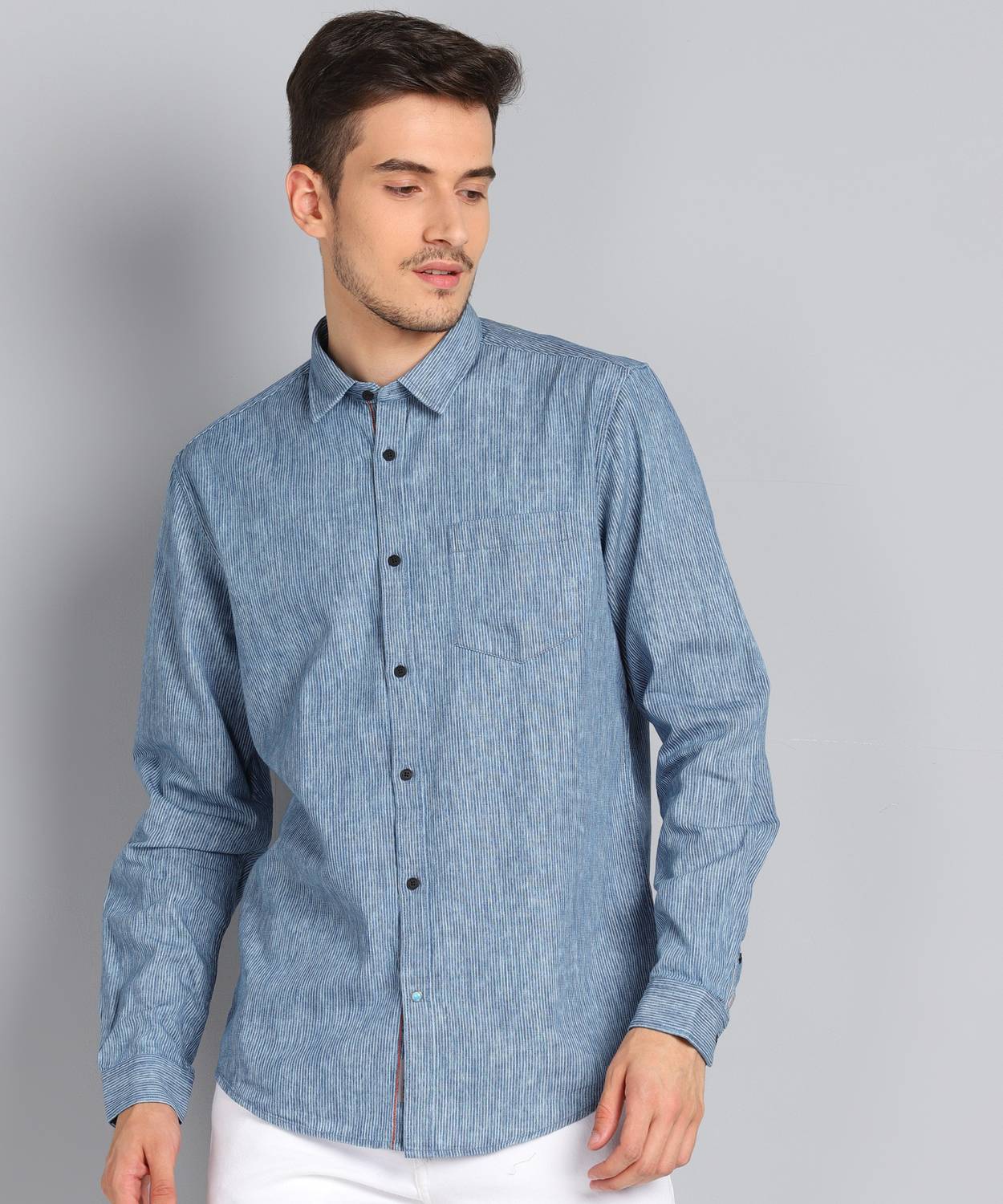 Blackberrys Men Striped Casual Blue Shirt