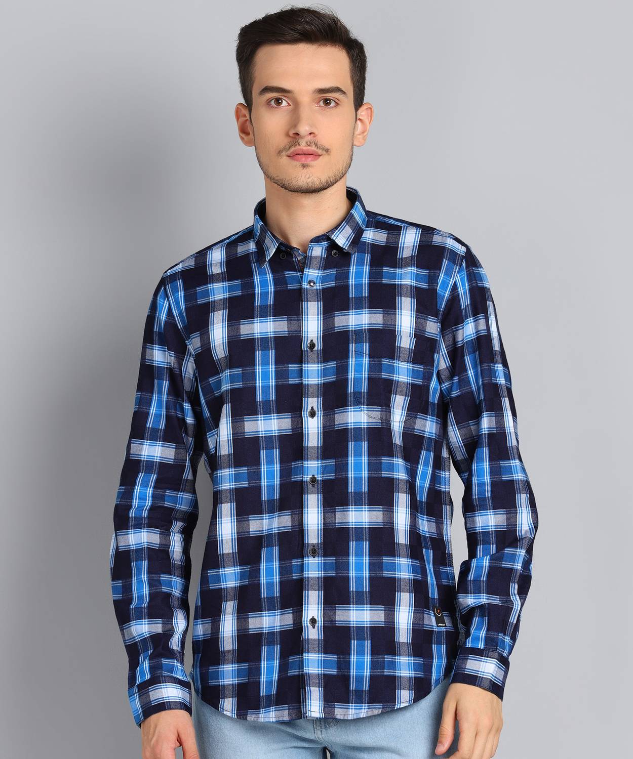 Blackberrys Men Checkered Casual Blue Shirt