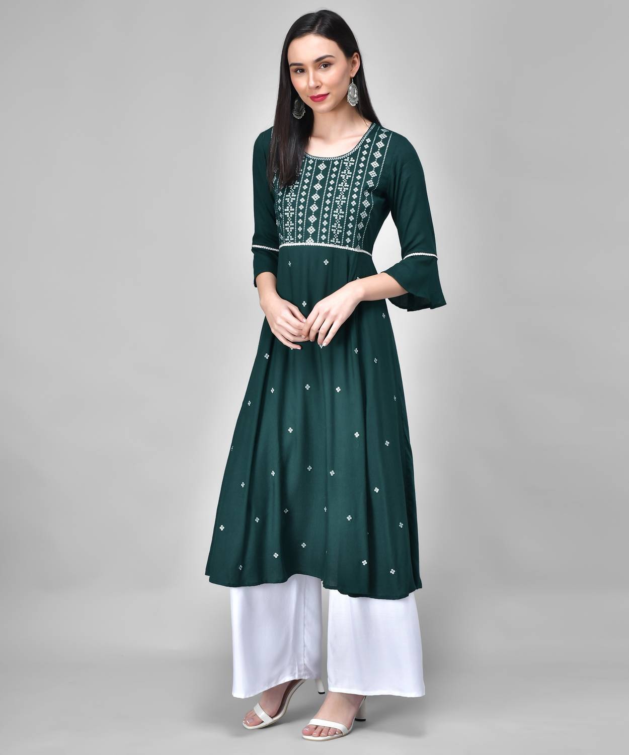 ANGITA Women Embroidered A-line Kurta