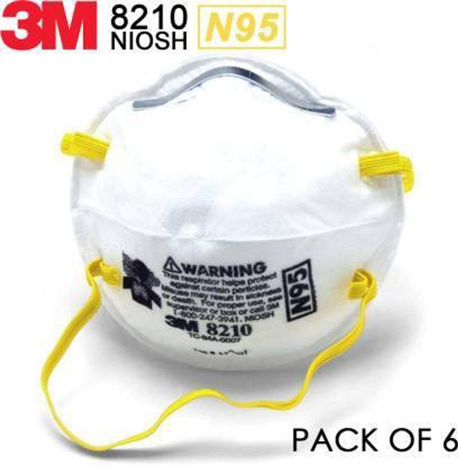 3M Particulate Respirator 8210, N95 160 EA/Case NIOSH Approved For At Least 95 Percent Filtration Efficiency Against Certain Non-Oil Based Particles