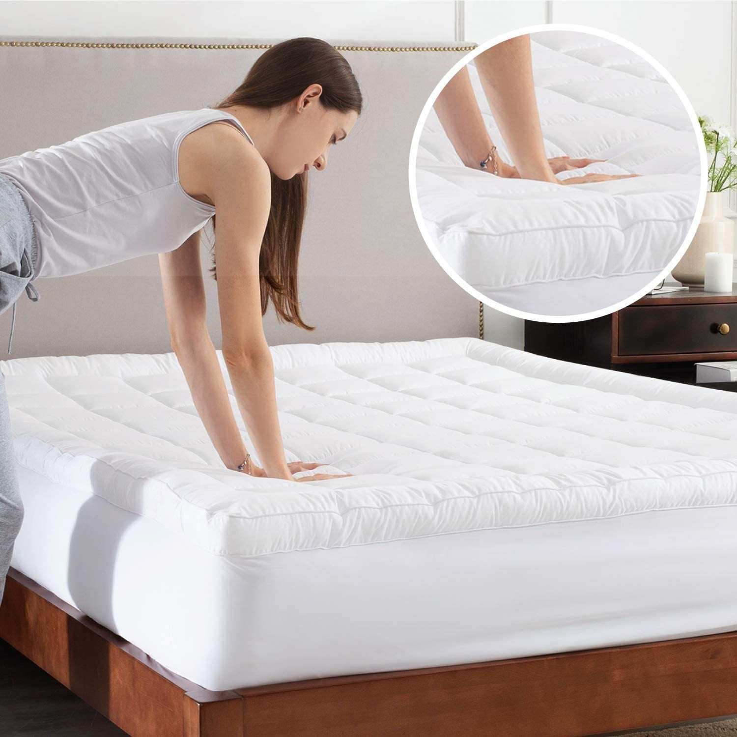 Image of Comfowell 2 inch (5.08 cm) Single Size Poly Fiber Stretchable, Waterproof Mattress Topper (195 cm x 120 cm, White)