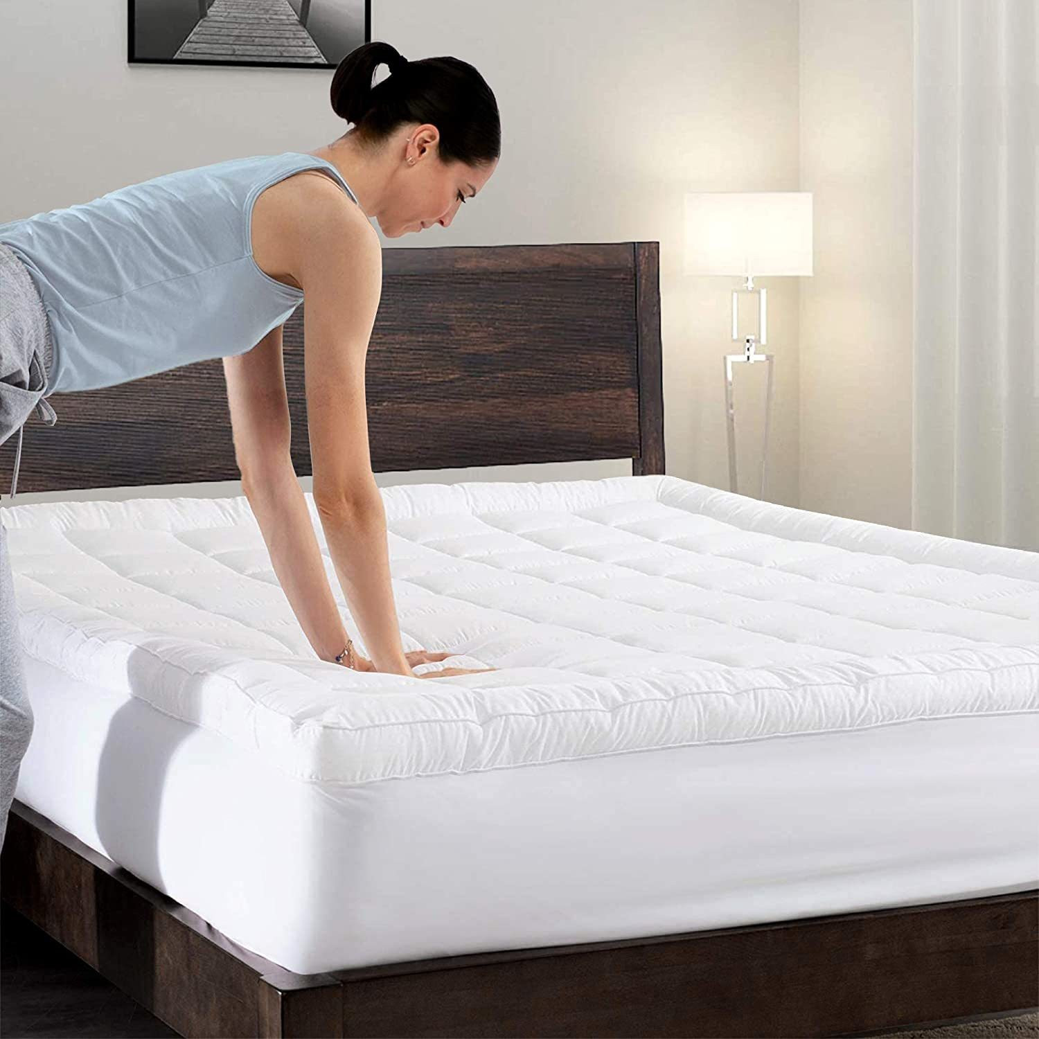 Image of Comfowell 2 inch (5.08 cm) Single Size Poly Fiber Stretchable, Waterproof Mattress Topper (195 cm x 120 cm, White)