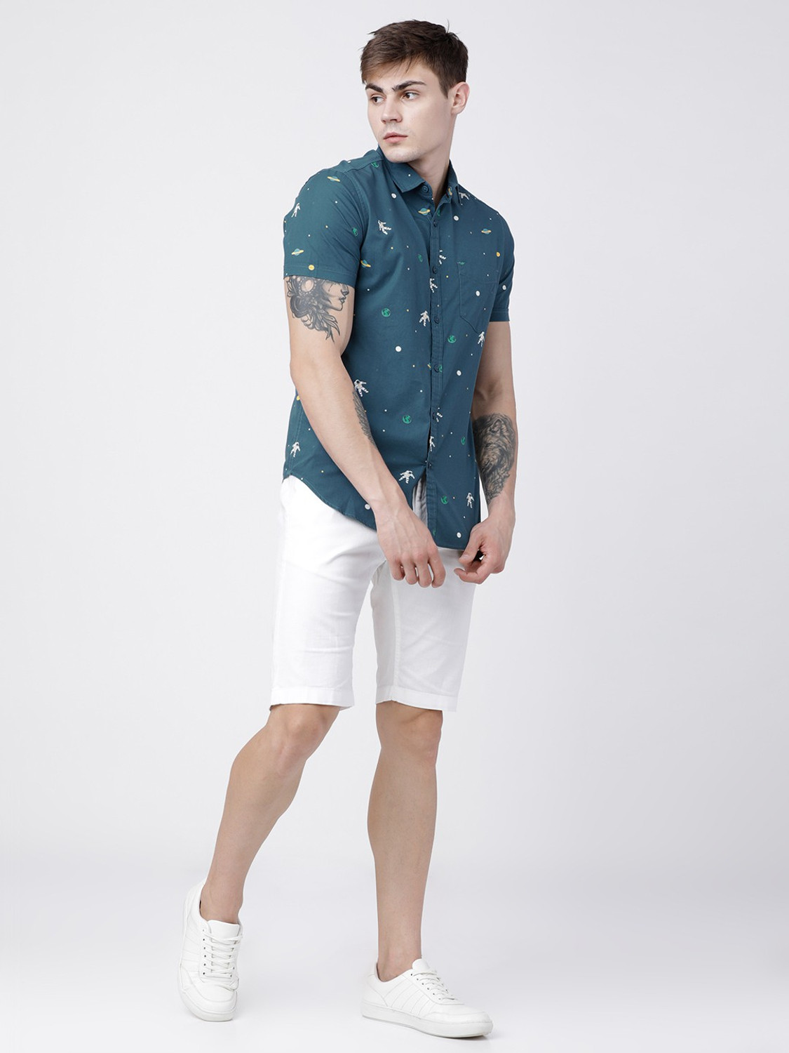 Image of LOCOMOTIVE Men Printed Casual Green Shirt