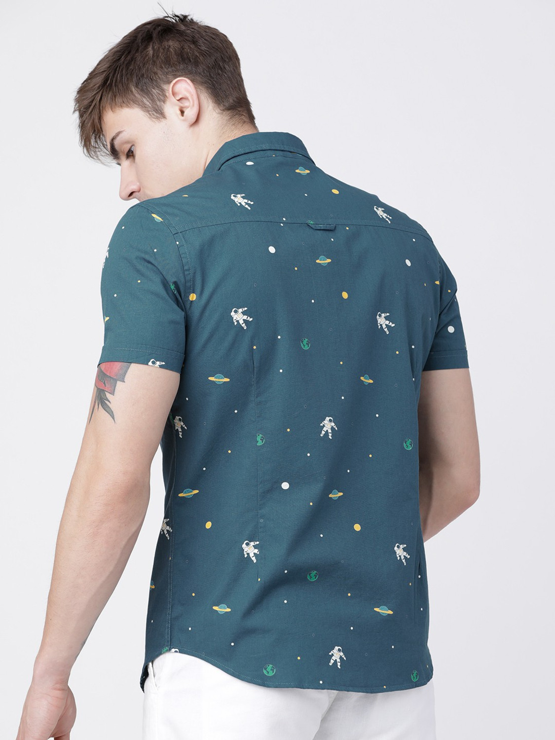 Image of LOCOMOTIVE Men Printed Casual Green Shirt