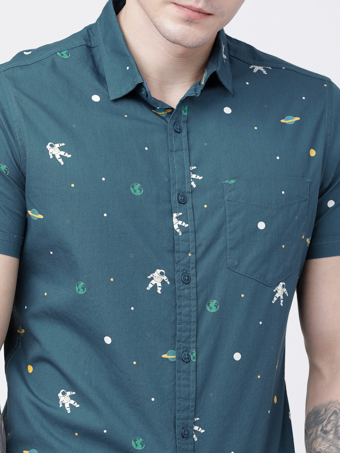 Image of LOCOMOTIVE Men Printed Casual Green Shirt