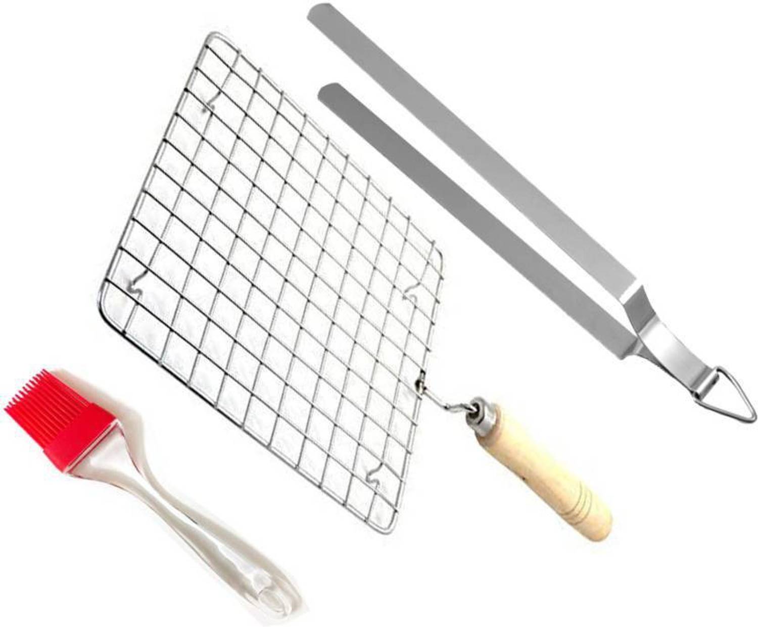 A2SK Square Roasting Grill Chimta and Butter Brush Kitchen Tool Set