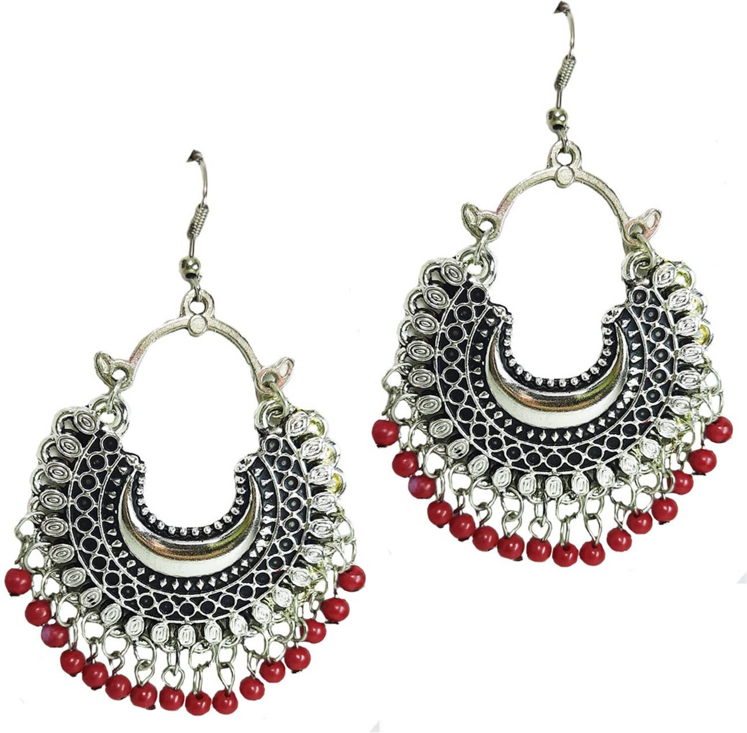 Aarohi Aarohi Jewells Afghani Silver Oxidized Dangle And Drop Artificial Beads Earrings For Women And Girls AE10Mul-032 Pearl Alloy Jhumki Earring, Chandbali Earring, Earring Set