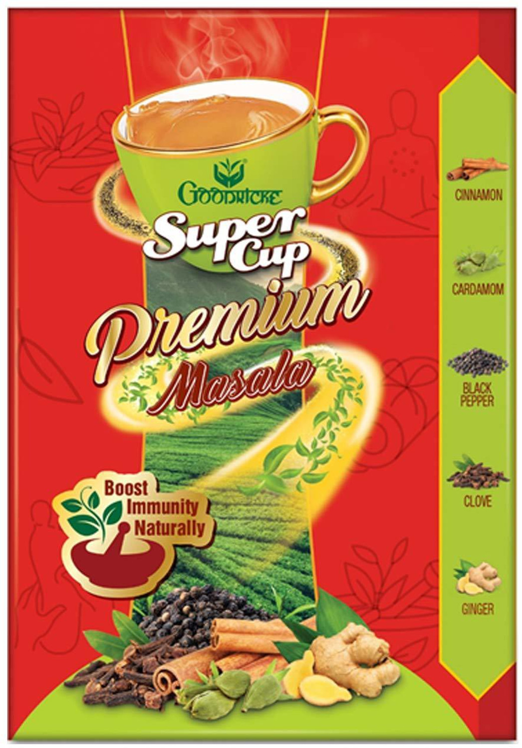 Image of Goodricke Super Cup Premium Masala Tea 250gm-Pack of 3 | 100% Natural Spices-Ginger,Clove,Black Pepper,Cinnamon & Cardamom| Immunity Booster Spices Masala Tea Box