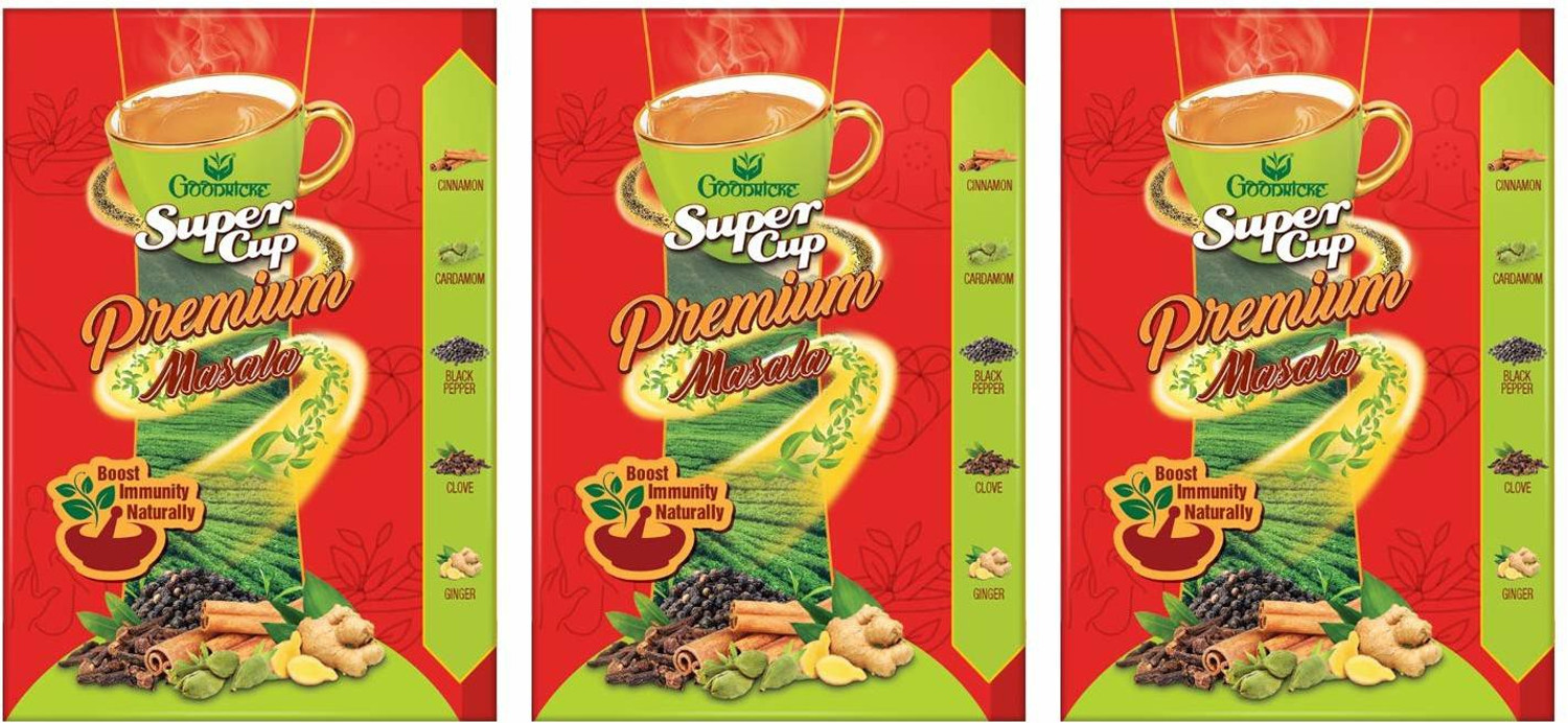 Image of Goodricke Super Cup Premium Masala Tea 250gm-Pack of 3 | 100% Natural Spices-Ginger,Clove,Black Pepper,Cinnamon & Cardamom| Immunity Booster Spices Masala Tea Box