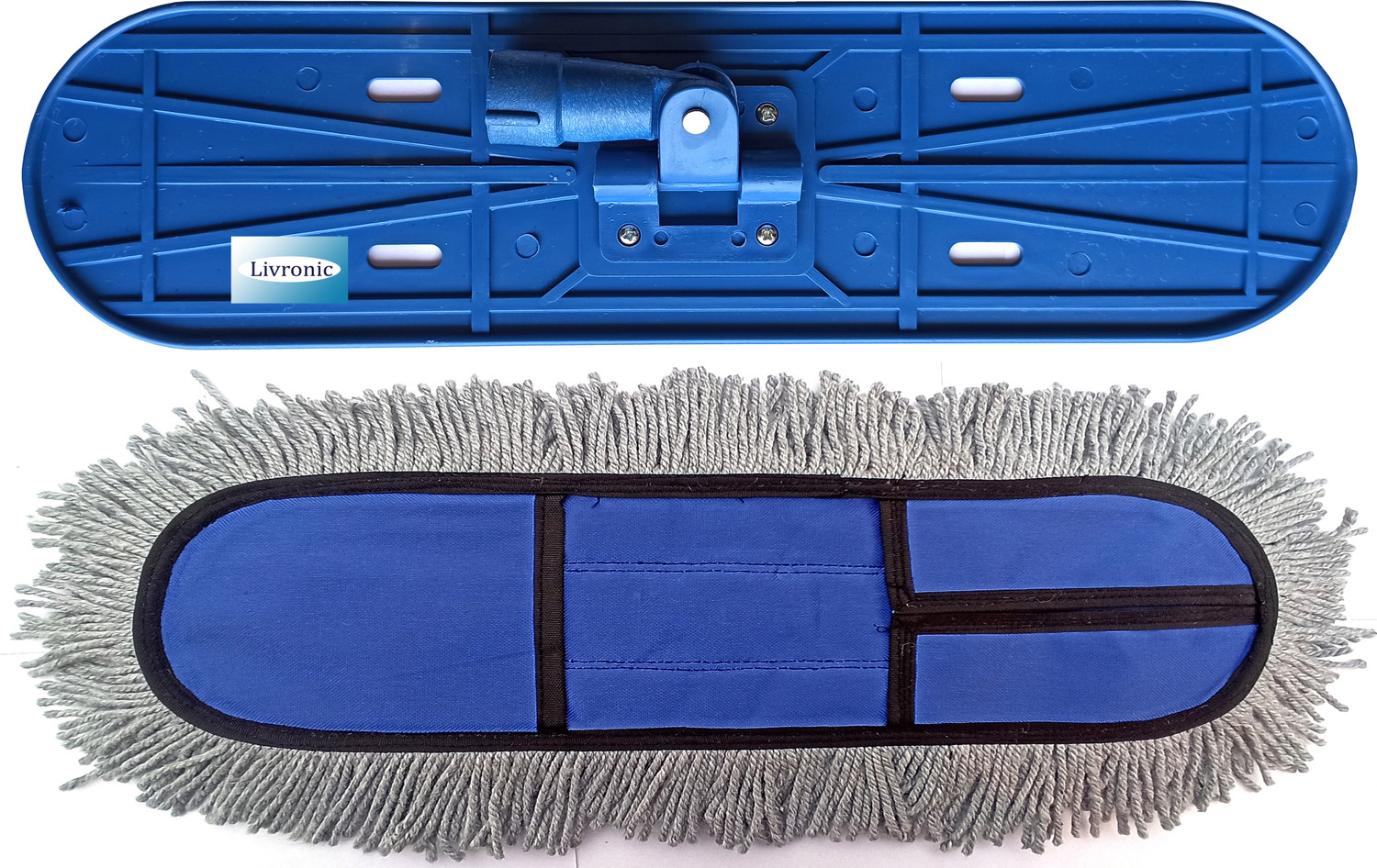 Image of Livronic Wet and Dry Cotton Floor Mop with 5 Feet Long Handle (Head 24-Inch Large) Blue Colour (Set of 1) Wet & Dry Mop