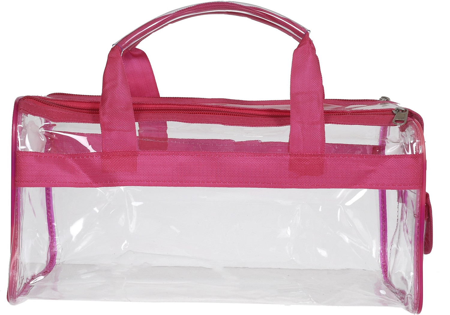 Image of KUBER INDUSTRIES Small Size 2 Crystal Clear Plastic Cosmetic Bags Travel PVC Vinyl Toiletry Bag, Zipper Large Transparent Waterproof Make-Up Case Organizer Bag (Pink & Red) Travel Toiletry Kit