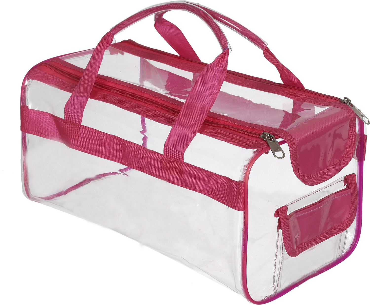 Image of KUBER INDUSTRIES Small Size 2 Crystal Clear Plastic Cosmetic Bags Travel PVC Vinyl Toiletry Bag, Zipper Large Transparent Waterproof Make-Up Case Organizer Bag (Pink & Red) Travel Toiletry Kit