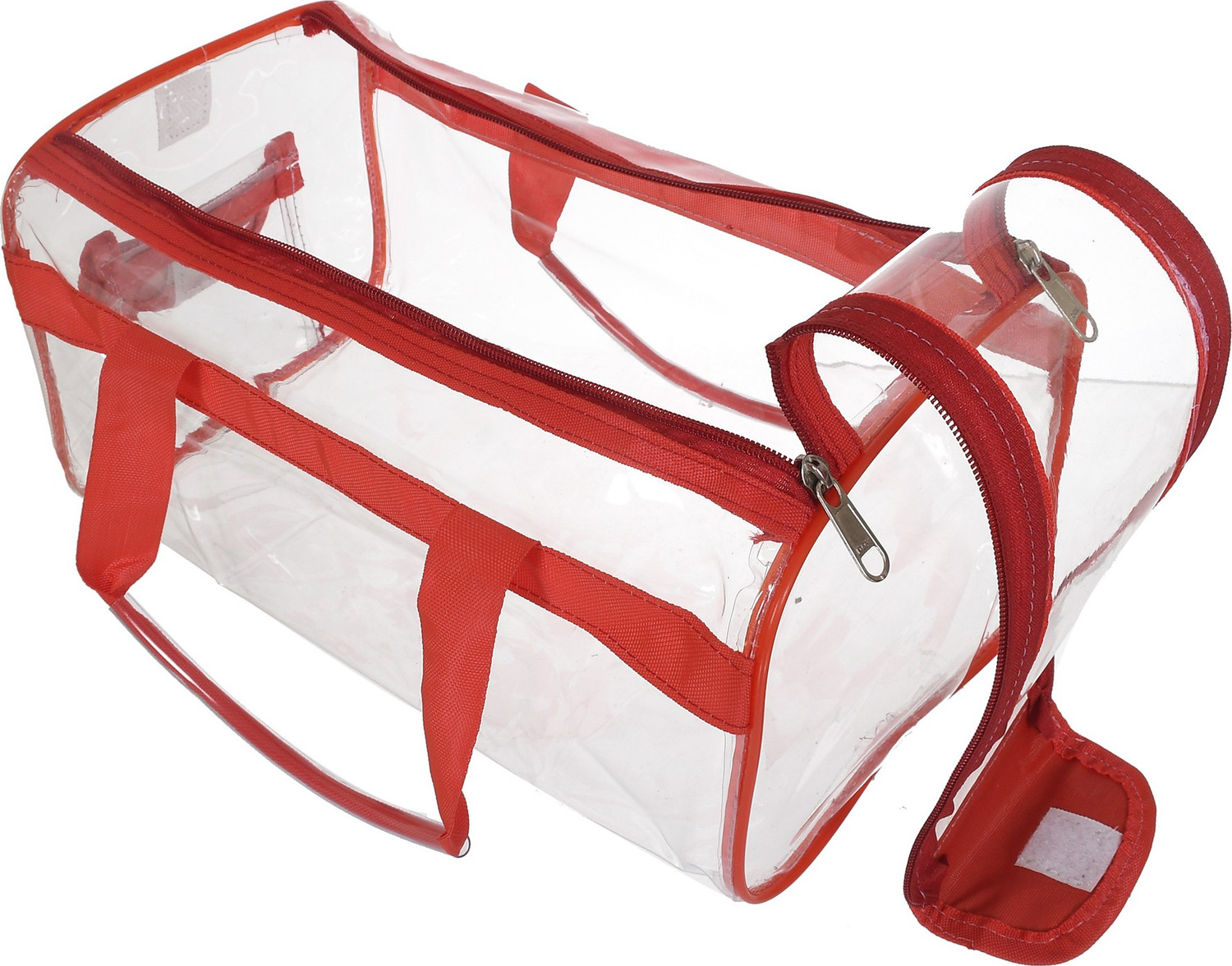 Image of KUBER INDUSTRIES Small Size 2 Crystal Clear Plastic Cosmetic Bags Travel PVC Vinyl Toiletry Bag, Zipper Large Transparent Waterproof Make-Up Case Organizer Bag (Pink & Red) Travel Toiletry Kit
