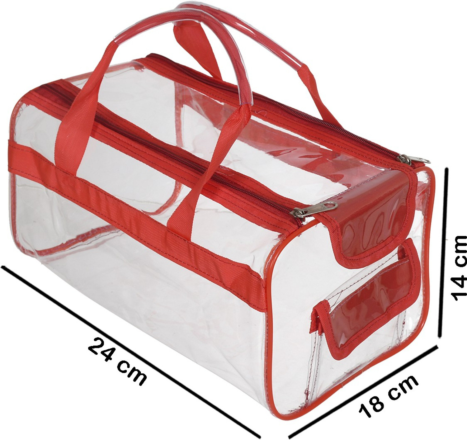 Image of KUBER INDUSTRIES Small Size 2 Crystal Clear Plastic Cosmetic Bags Travel PVC Vinyl Toiletry Bag, Zipper Large Transparent Waterproof Make-Up Case Organizer Bag (Pink & Red) Travel Toiletry Kit