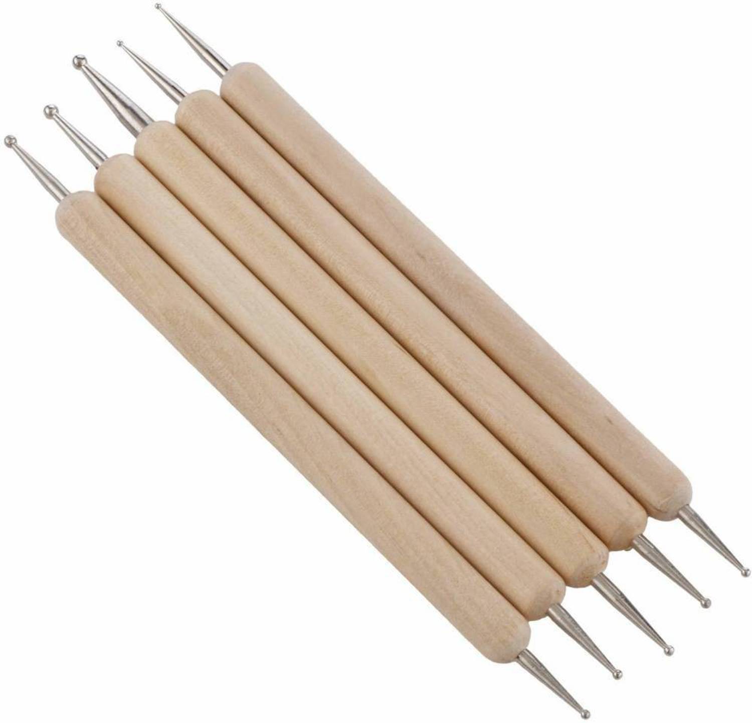Batricher 5 Pcs Double Ended Stainless Steel Ball Stylus Wooden Tool Set for Clay, Pottery, Ceramic