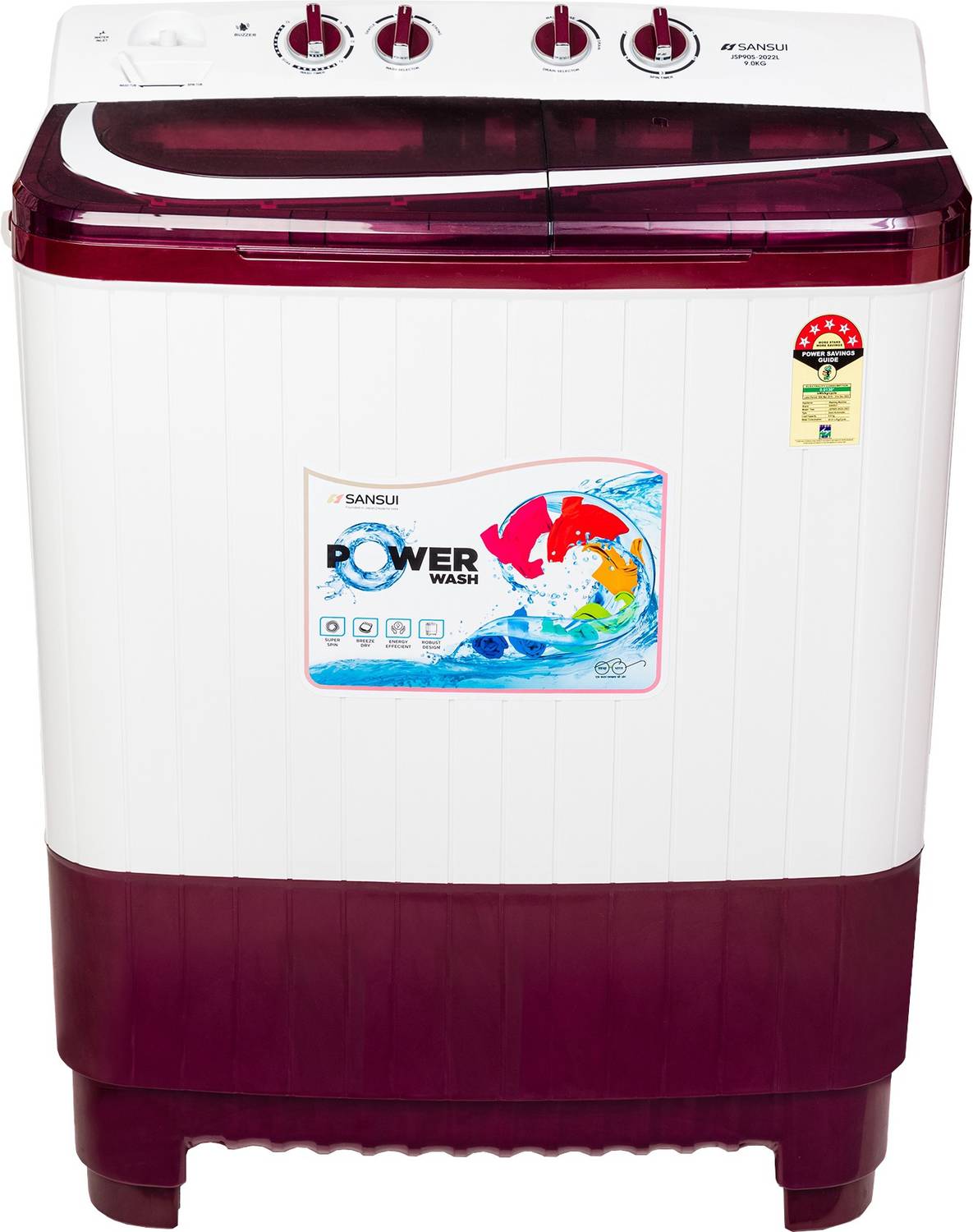 Sansui 9 kg Semi Automatic Top Load Washing Machine White, Maroon