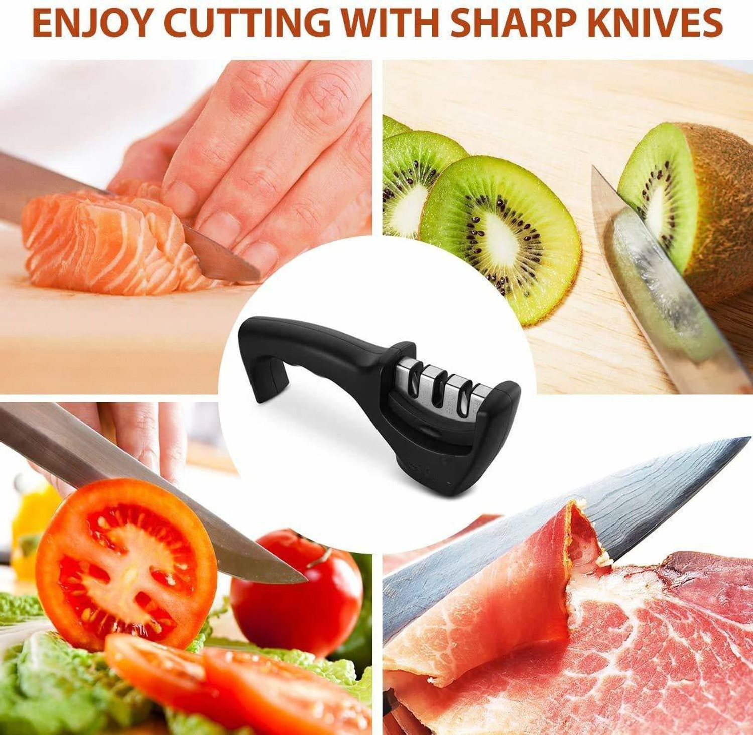 Image of Muktbhav Kitchen Manual Knife Sharpener 3 Slots Sharpening Tool for Ceramic Knife and Steel Knives Knife Sharpening Steel