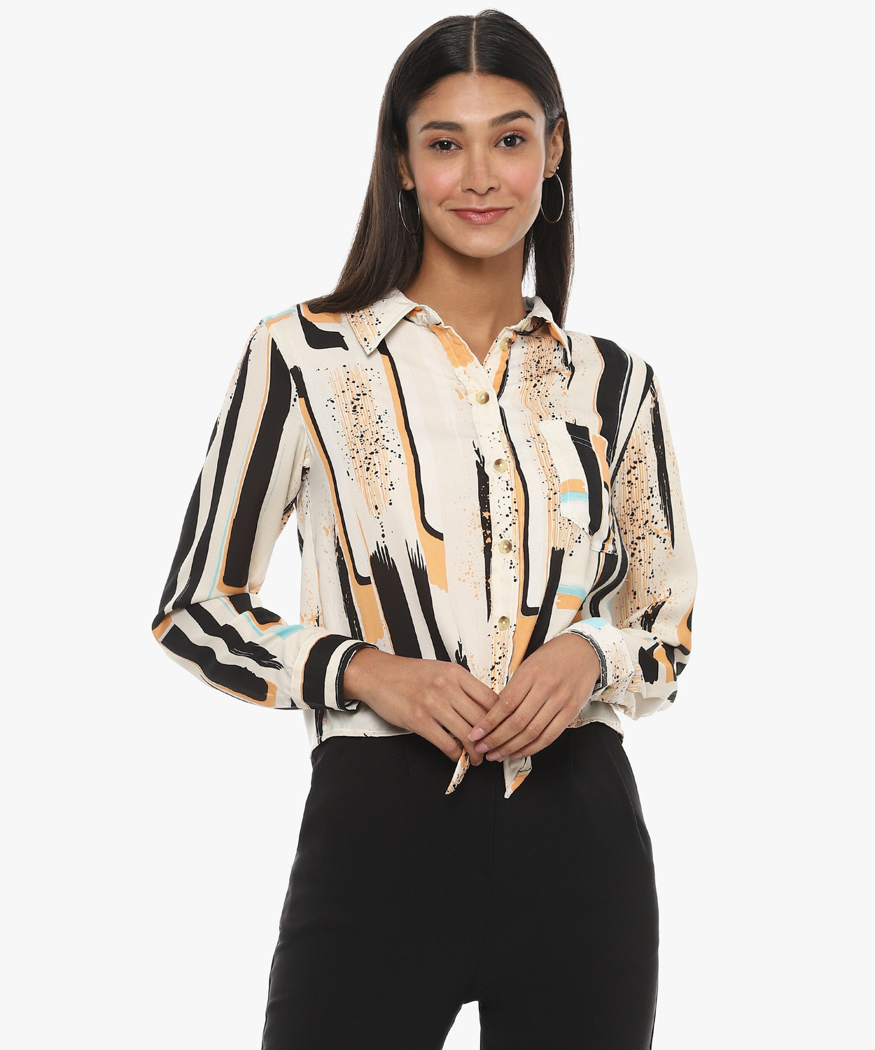 Image of PINACOLADA Women Regular Fit Striped Spread Collar Casual Shirt