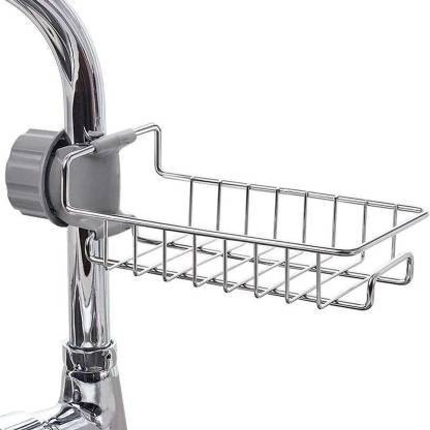 BIYALI Stainless Steel Sink Sponge Tap Organizer for Kitchen Faucet Shelf, Faucet Drain Rack with Soap Holder. Stainless Steel Wall Shelf