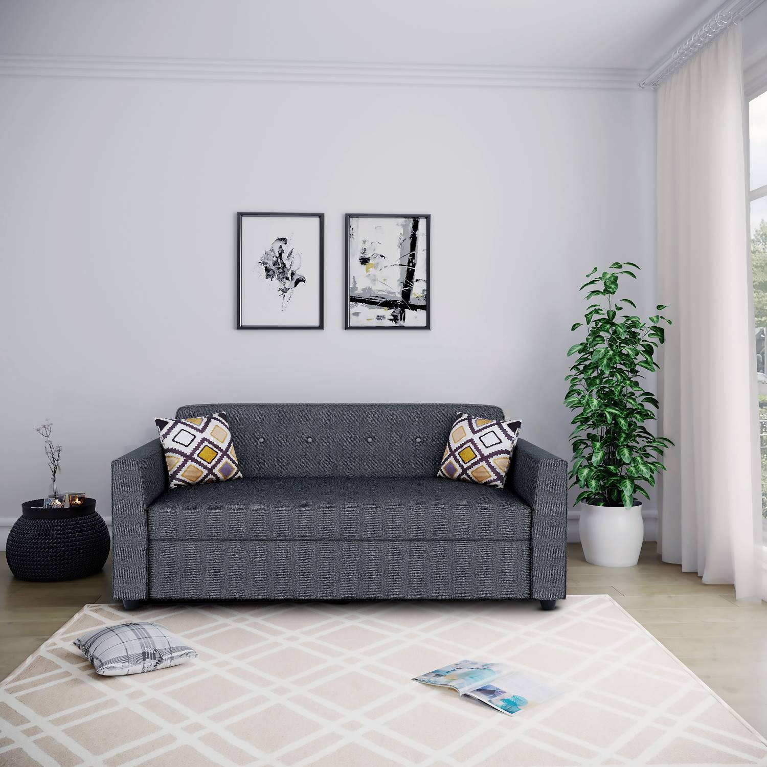 Bharat Lifestyle Stark Fabric 3 Seater Sofa