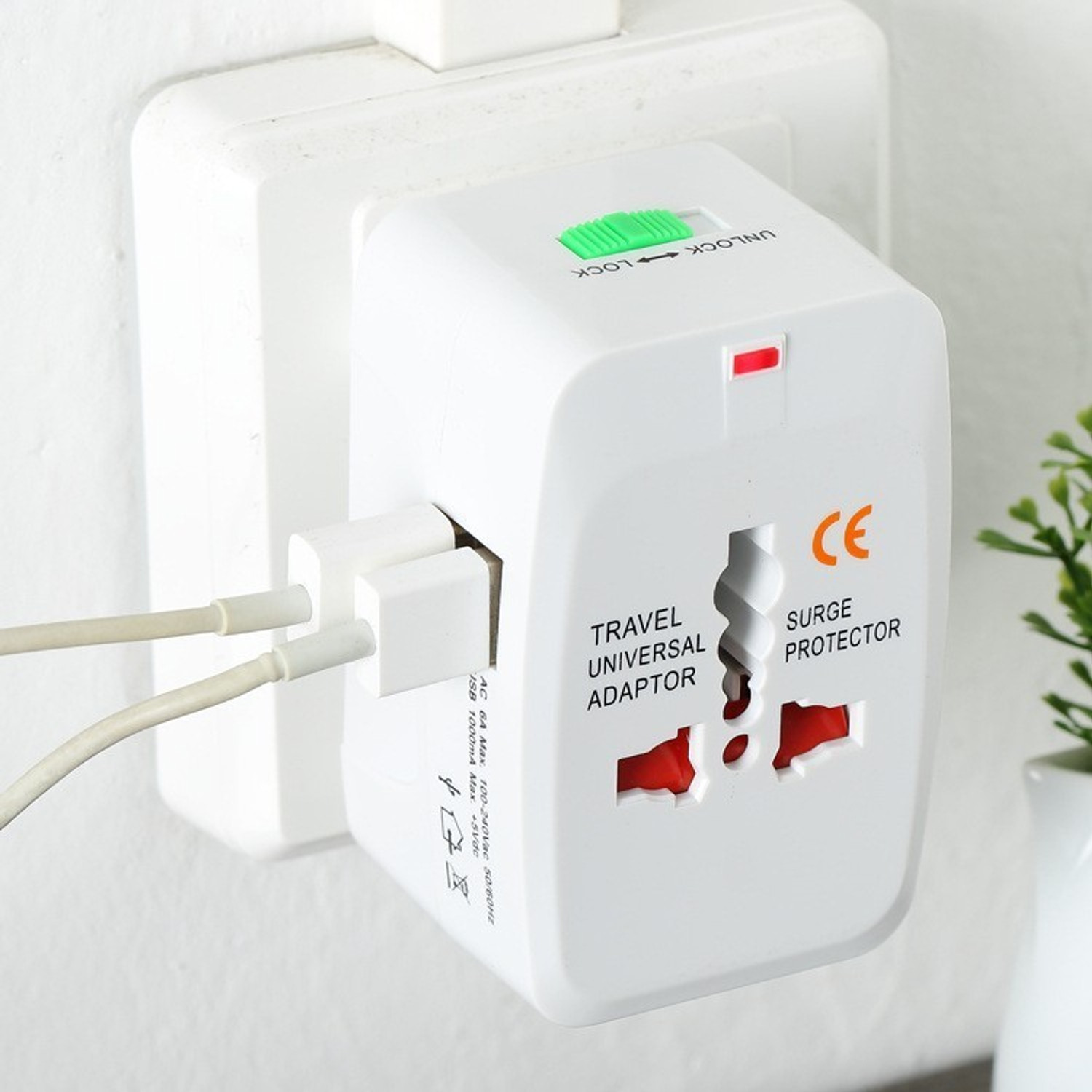 Image of Home Trade Universal Travel Adapter With Built In Dual USB Charger Ports With 100-240V Surge /Spike Protected Electrical Plug Worldwide Adaptor