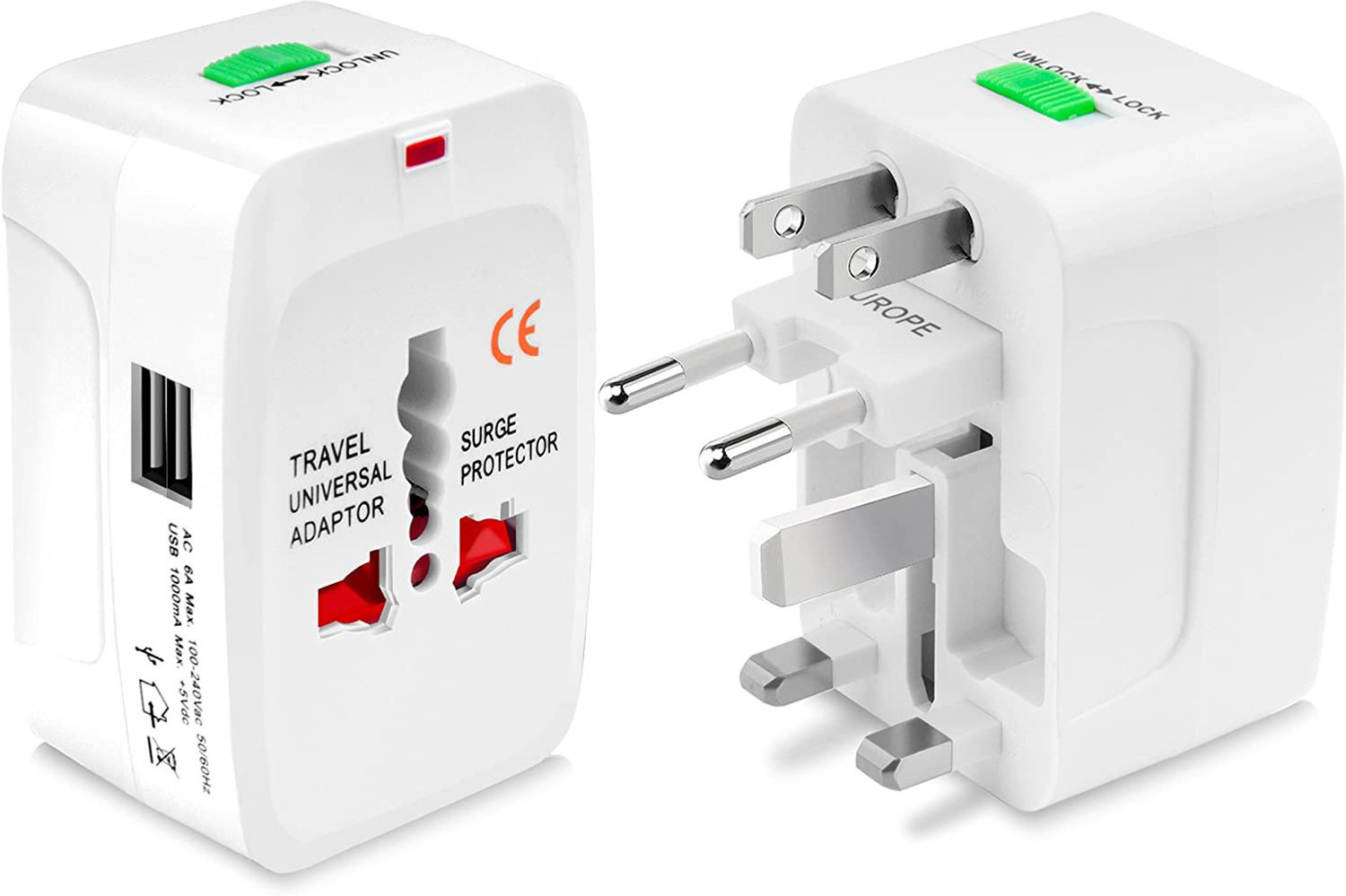 Image of Home Trade Universal Travel Adapter With Built In Dual USB Charger Ports With 100-240V Surge /Spike Protected Electrical Plug Worldwide Adaptor