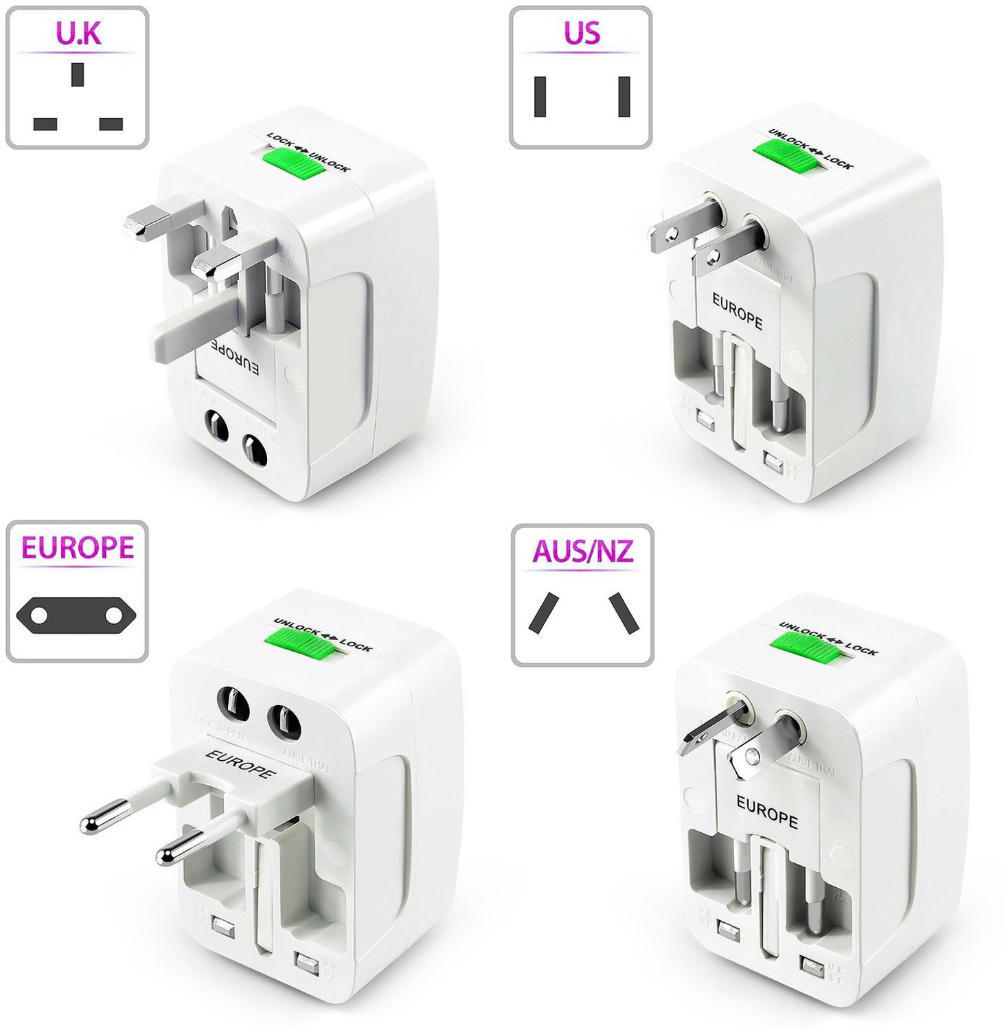 Image of Home Trade Universal Travel Adapter With Built In Dual USB Charger Ports With 100-240V Surge /Spike Protected Electrical Plug Worldwide Adaptor