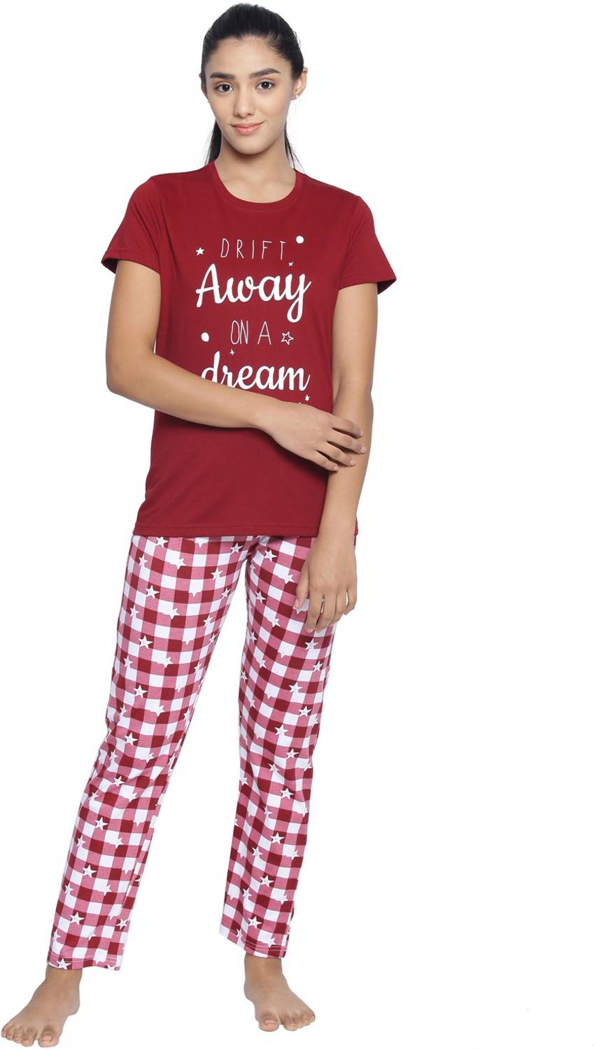 Ariel Women Printed Red Top & Pyjama Set
