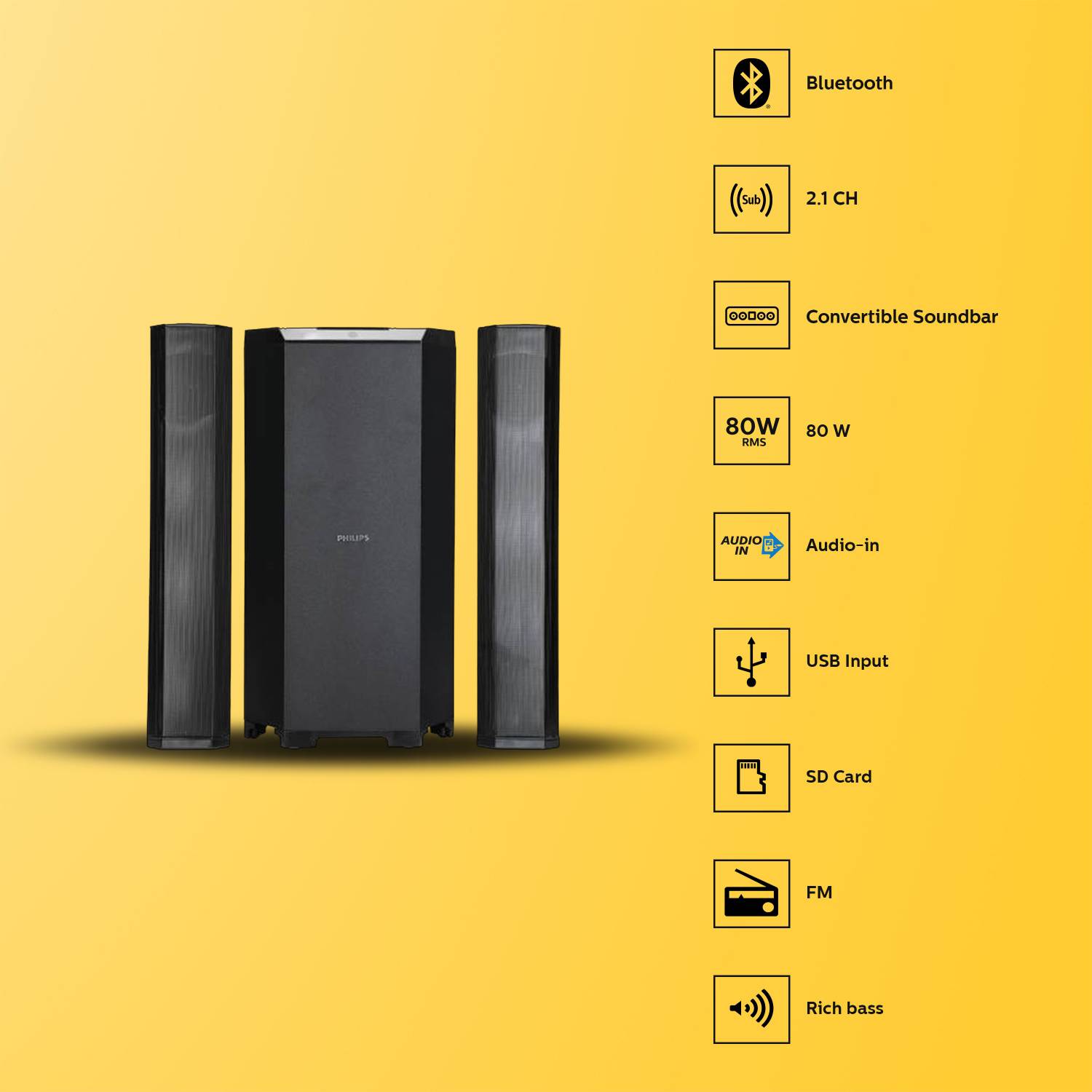 Philips MMS8085B/94 80W Bluetooth Speaker - Image 2