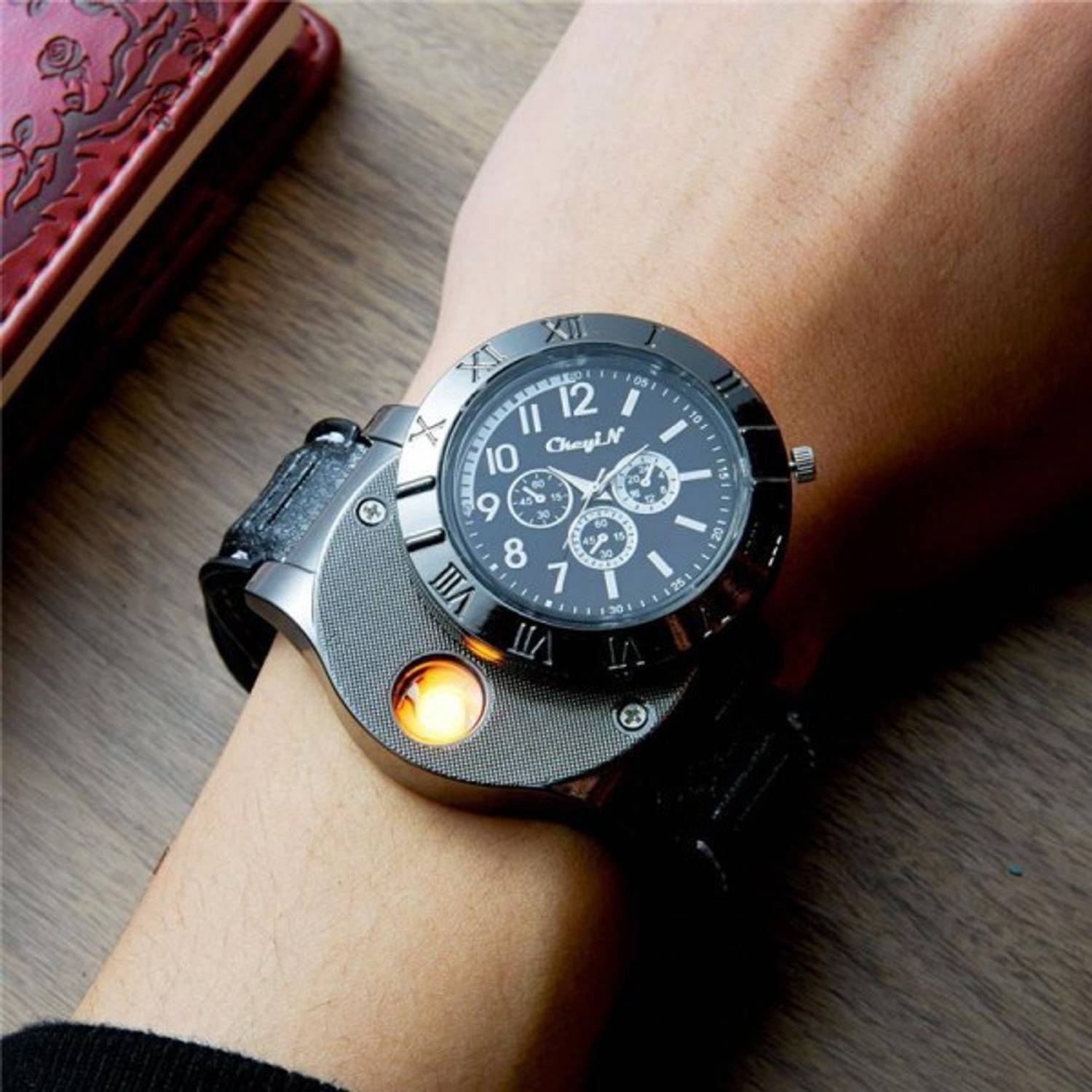 Explorer 2 in 1 Cigarette Lighter with Analog Men Wrist Watch | 200-300  Time Ignition After Full Charged |Beautiful Gifting Box- Perfect Gift For  Cigarette Lovers ™ Analogue Display Quartz Movement Design