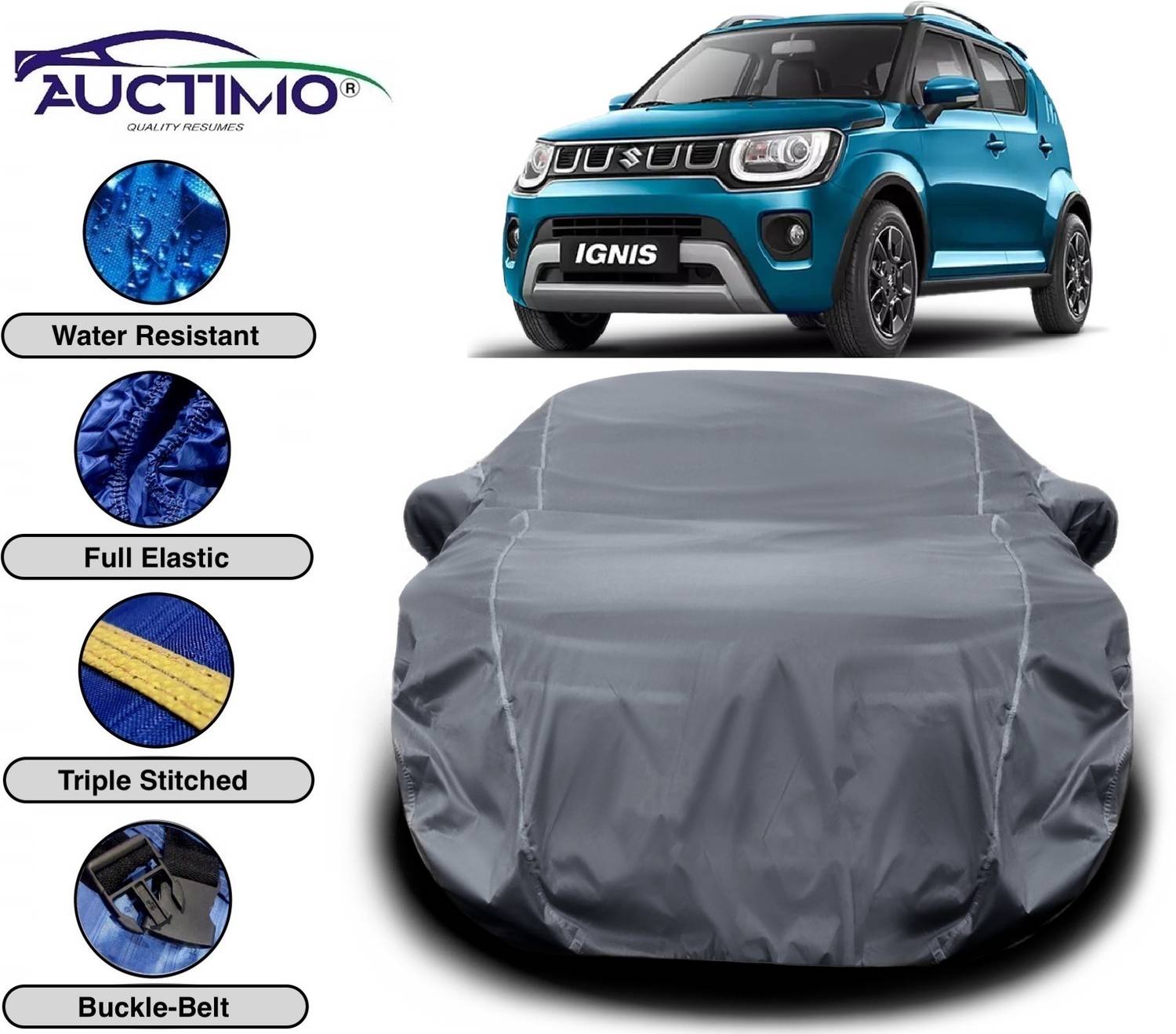 AUCTIMO Car Cover For Maruti Suzuki Ignis 1.2 AMT Alpha Petrol (With Mirror Pockets)