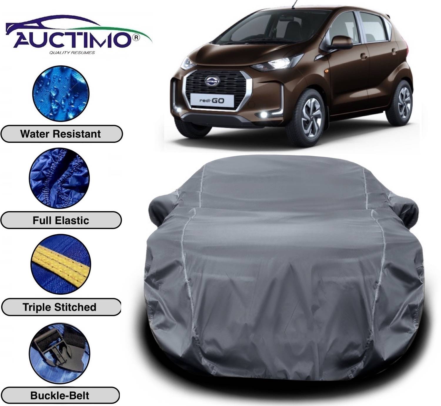 AUCTIMO Car Cover For Datsun Redi GO 1.0 S (With Mirror Pockets)