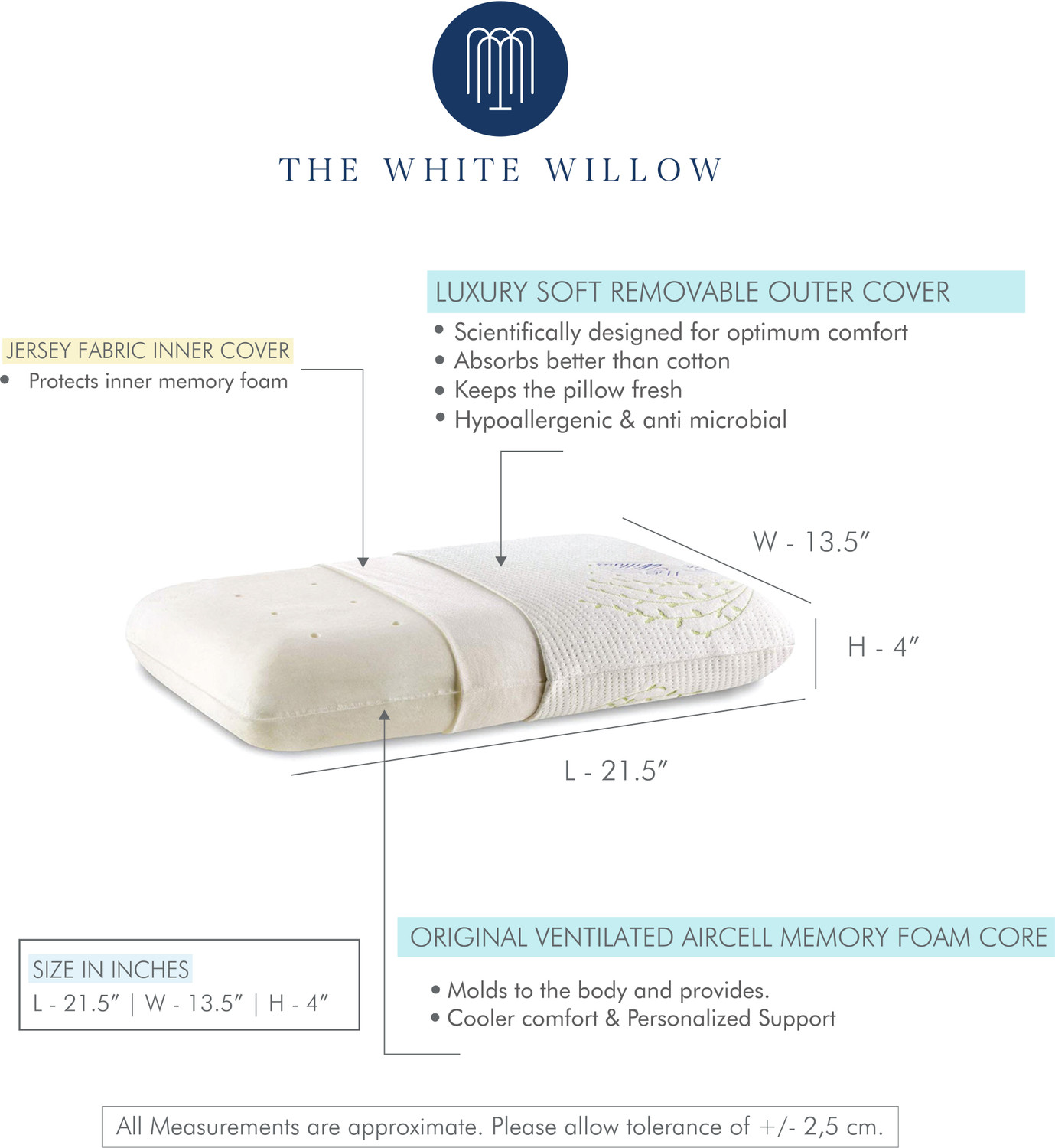 Image of The White Willow Memory Foam, Air Sleeping Pillow Pack of 1 Motifs Soft Orthopaedic Active
