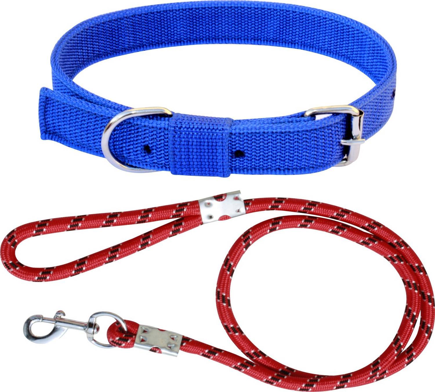 BODY BUILDING Dog Belt Combo of Blue Dog Collar with Red Lead 1.5m Lengthy Dog Collar & Leash