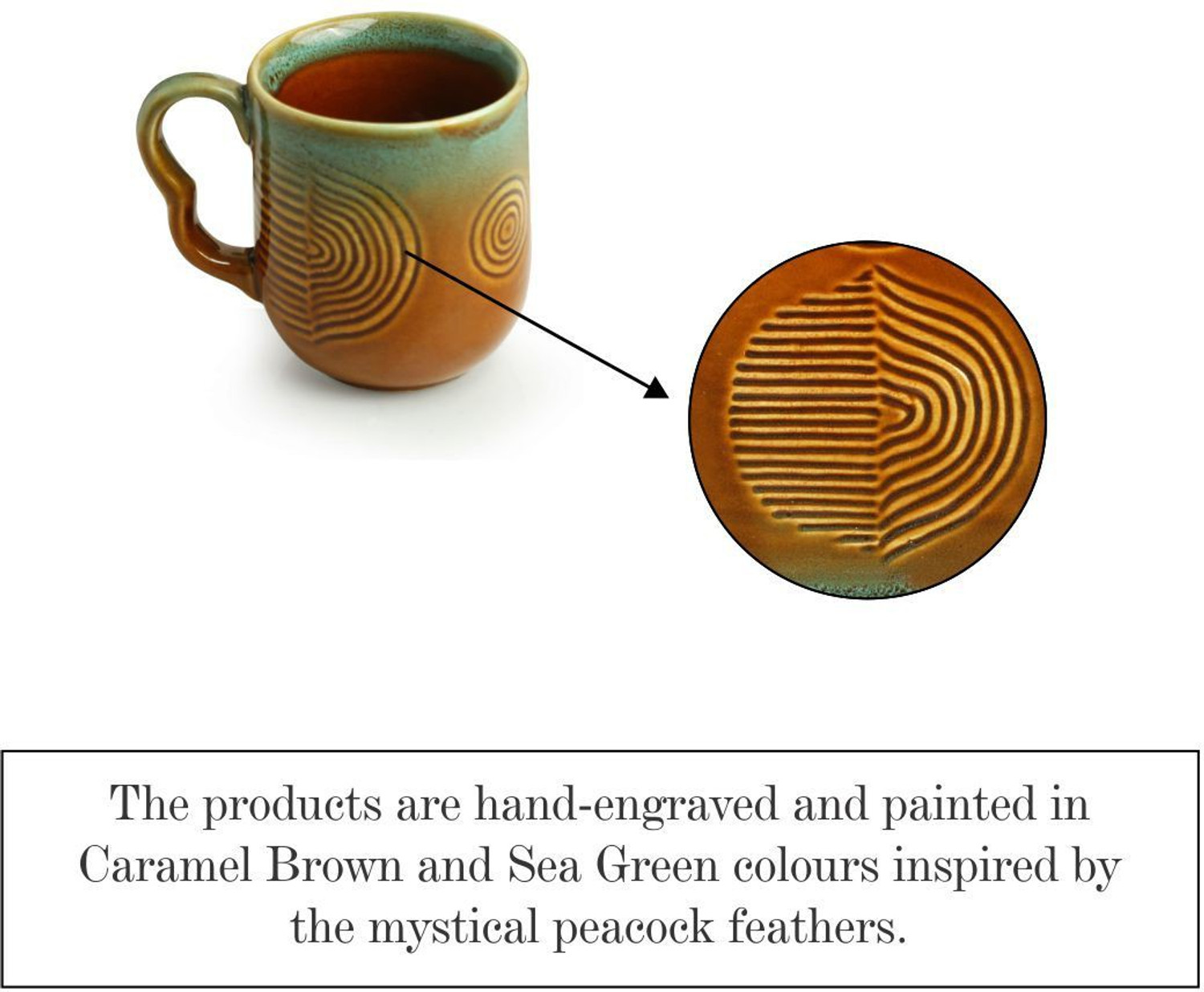 Image of ExclusiveLane Pack of 6 Ceramic Hand-Engraved Coffee & Tea Cups (180 ML, Microwave Safe)