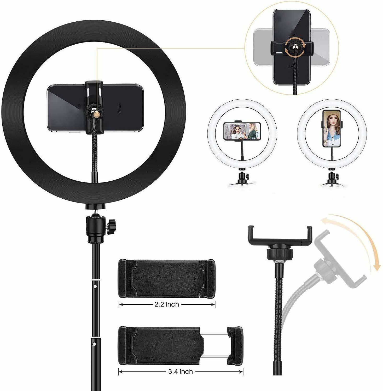 Image of NJENT New 10 Inches Big LED Ring Light with 7 feet Stand for Camera Smartphone.YouTube Video Shoot /Makeup Shoot /Studio Shoots /Instagram Video Shoot. Ring Flash